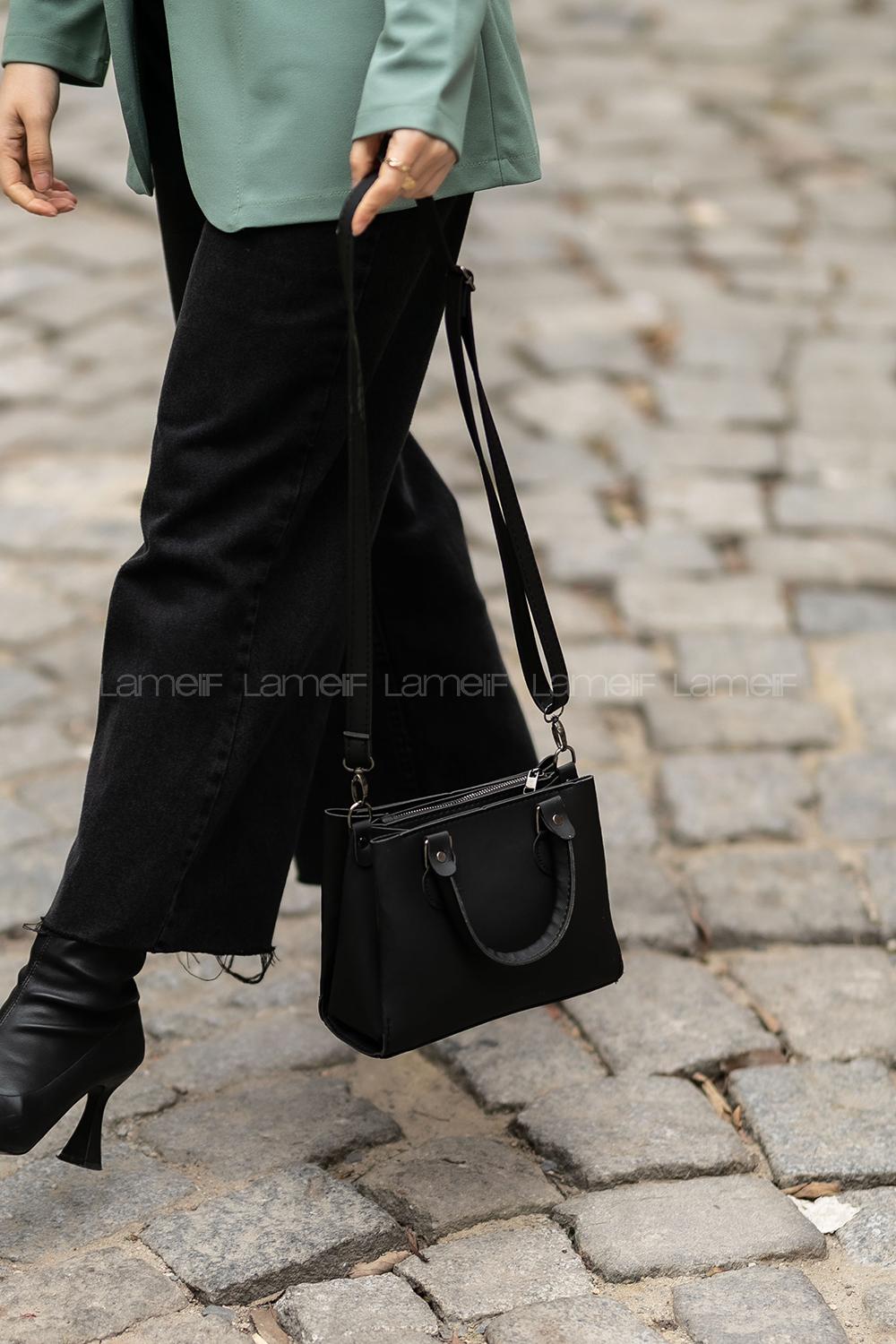 Black With Zipper Skin Hand Bag Bag