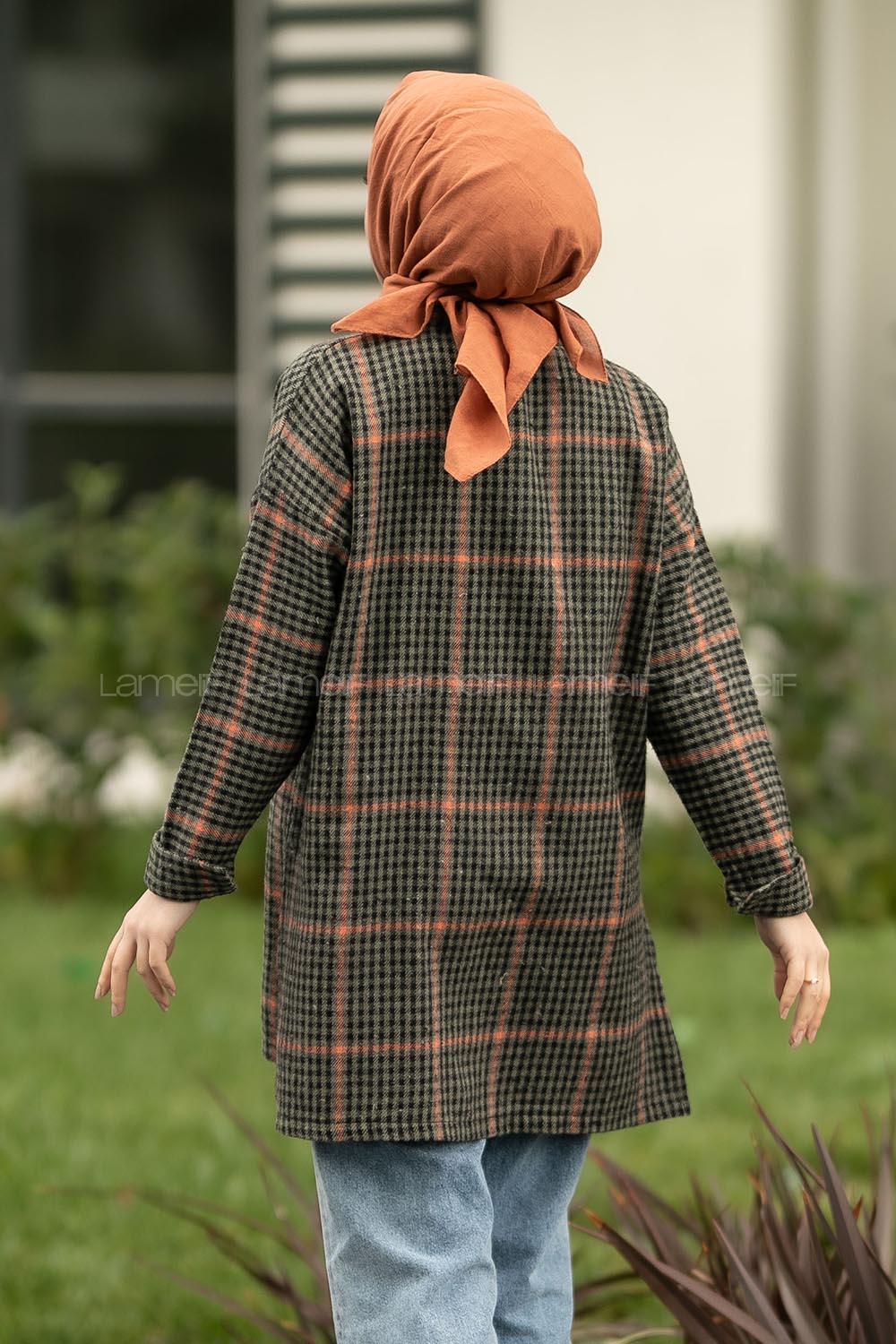 Modalamelif Pötikare Desen Oduncu Gömlek Haki-Oranj