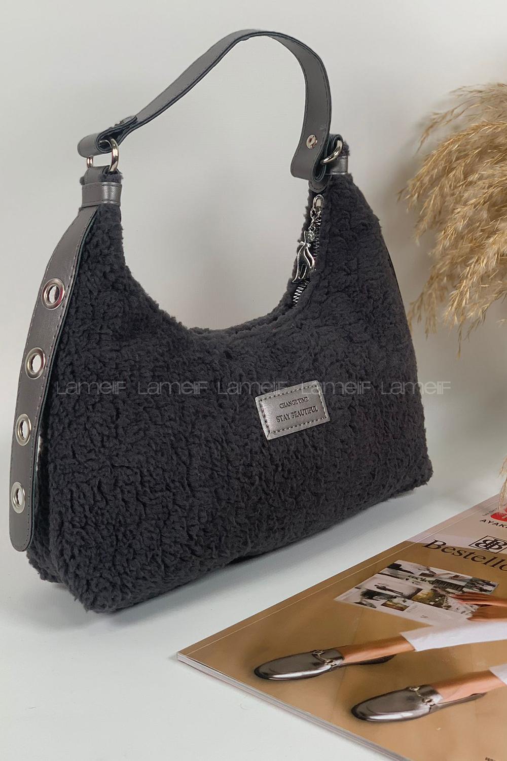 Modalamelif Tek Gözlü Molly Peluş Çanta Antrasit