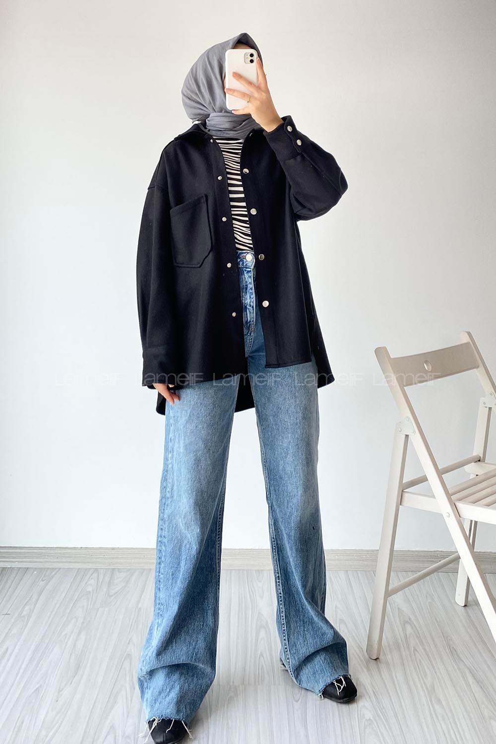 Modalamelif Tek Cepli Kaşe Gömlek Siyah