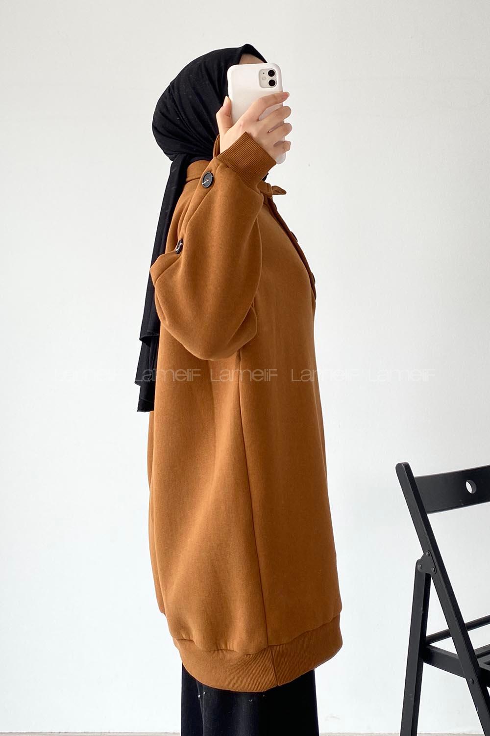 rım Düğmeli Kol Düğme Detaylı Sweat Kahverengi