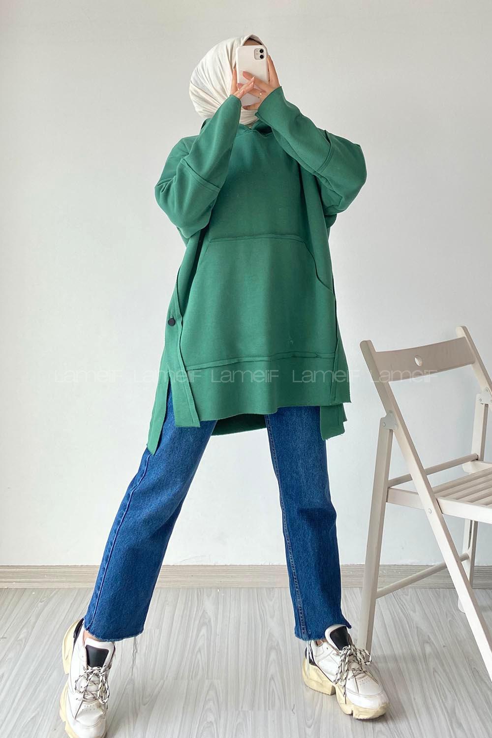 Modalamelif Yanı Düğme Detaylı Oversize Sweatshirt Haki