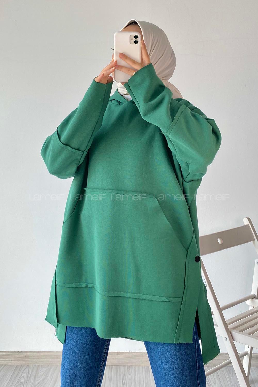 Modalamelif Yanı Düğme Detaylı Oversize Sweatshirt Haki