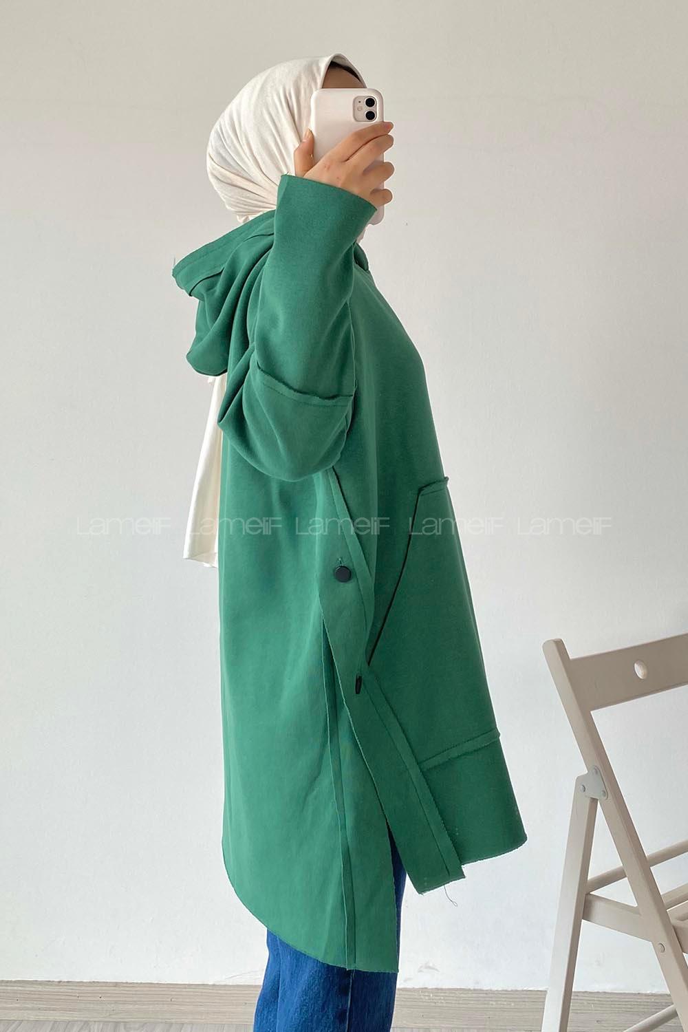 Modalamelif Yanı Düğme Detaylı Oversize Sweatshirt Haki