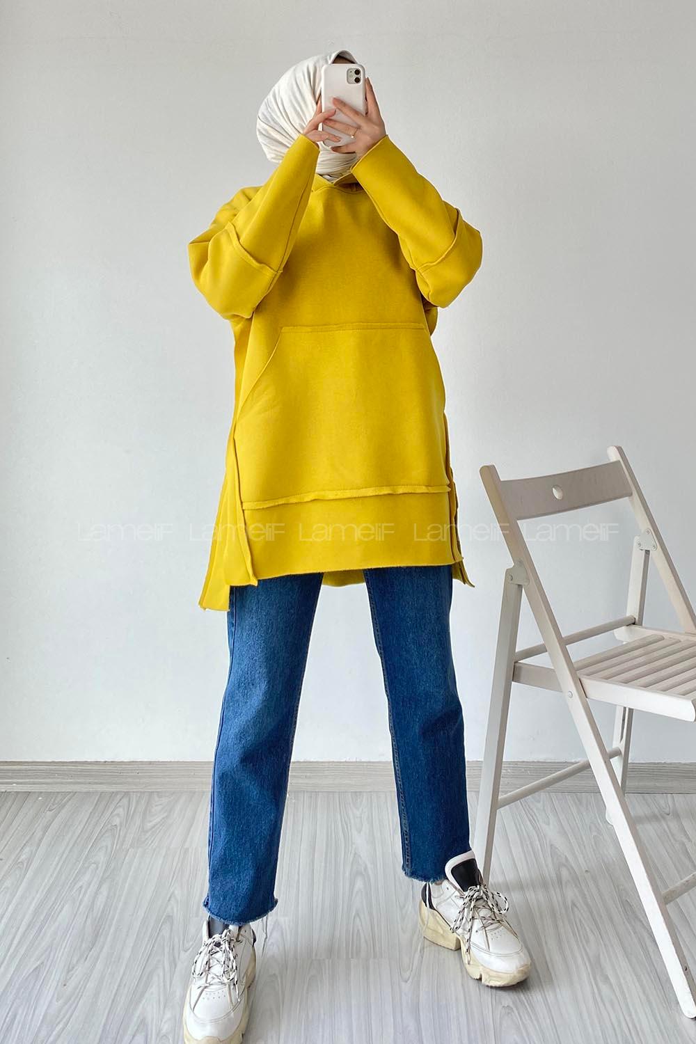 Modalamelif Yanı Düğme Detaylı Oversize Sweatshirt Soft Sarı