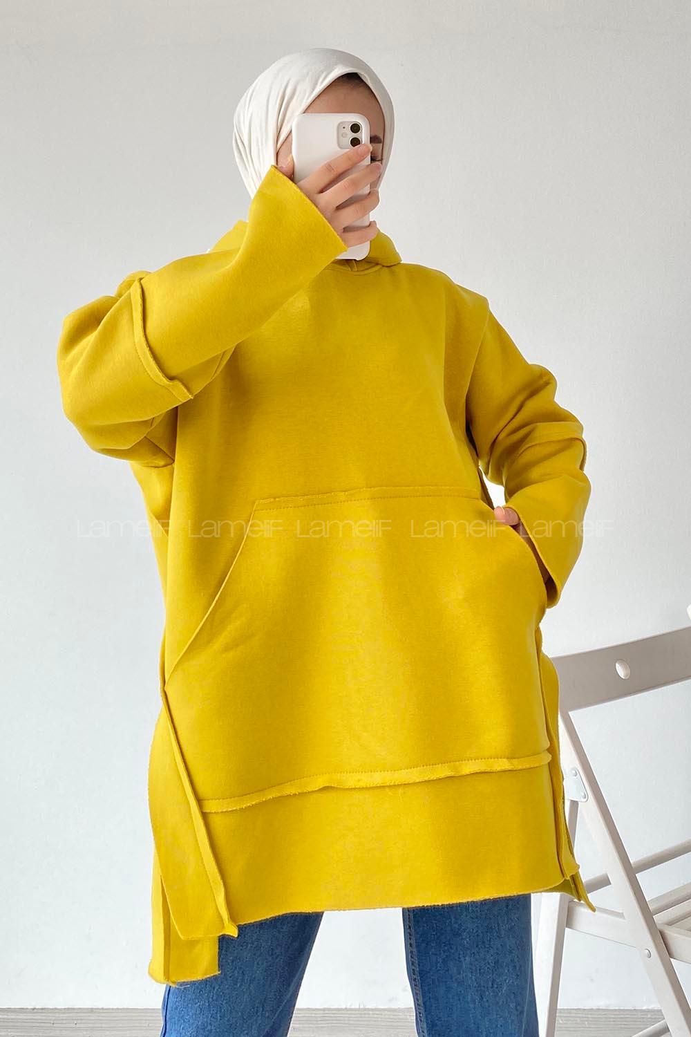 Modalamelif Yanı Düğme Detaylı Oversize Sweatshirt Soft Sarı