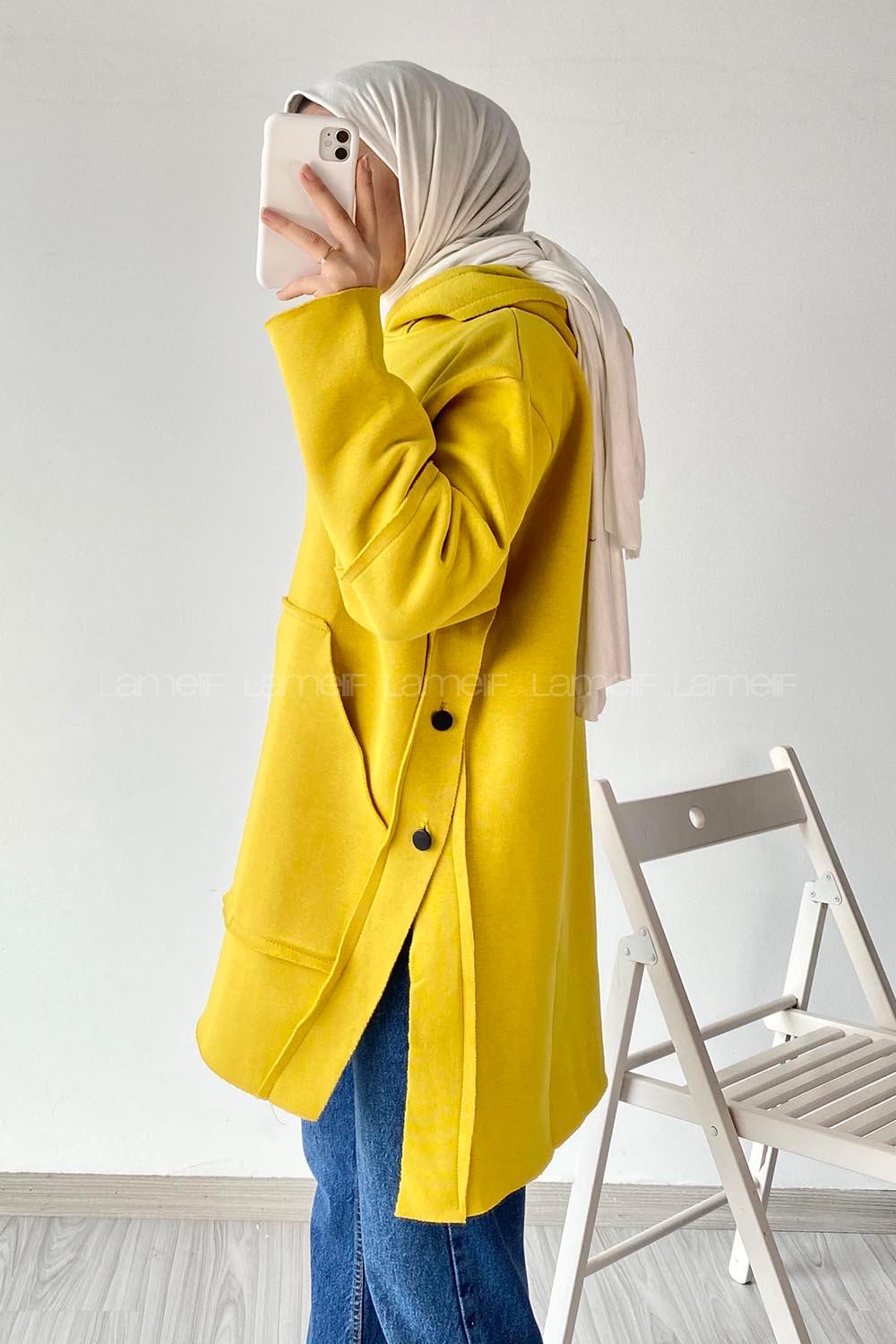 Modalamelif Yanı Düğme Detaylı Oversize Sweatshirt Soft Sarı