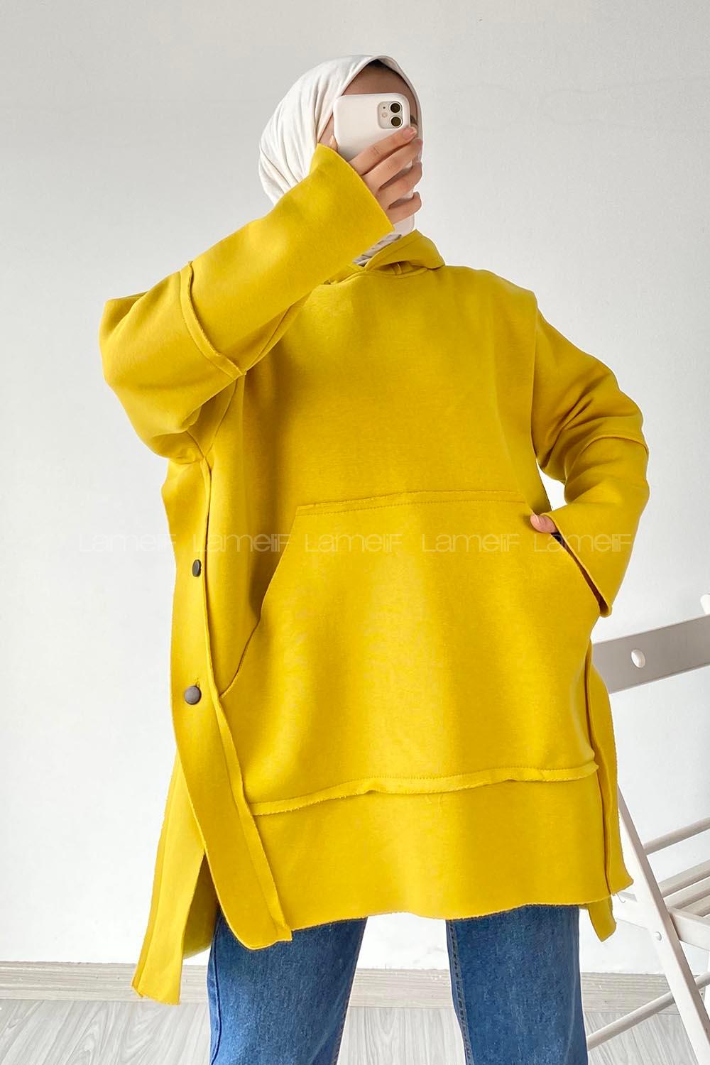 Modalamelif Yanı Düğme Detaylı Oversize Sweatshirt Soft Sarı