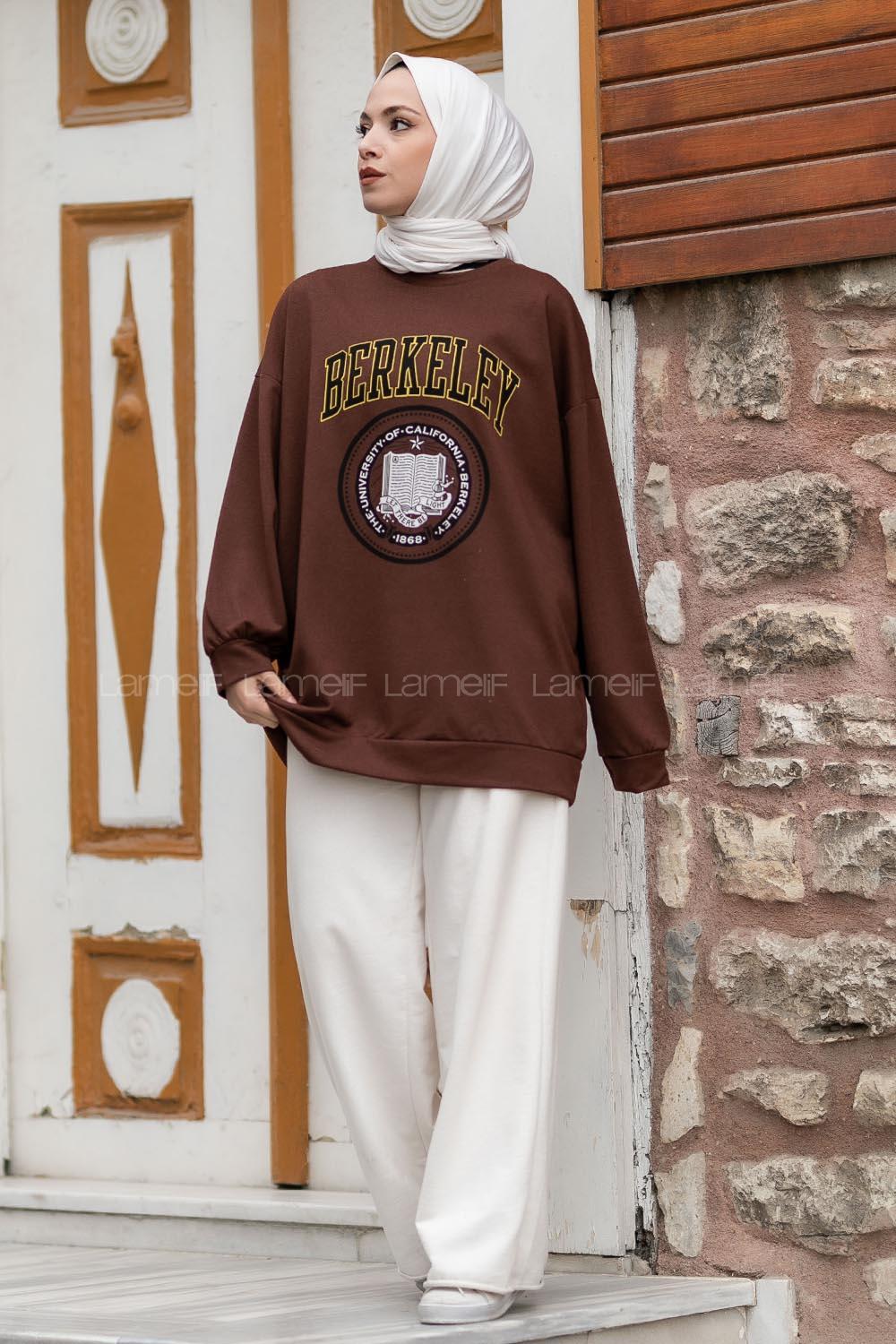 Modalamelif Berkeley Yazı Baskılı  Sweat Tunik Acı Kahve