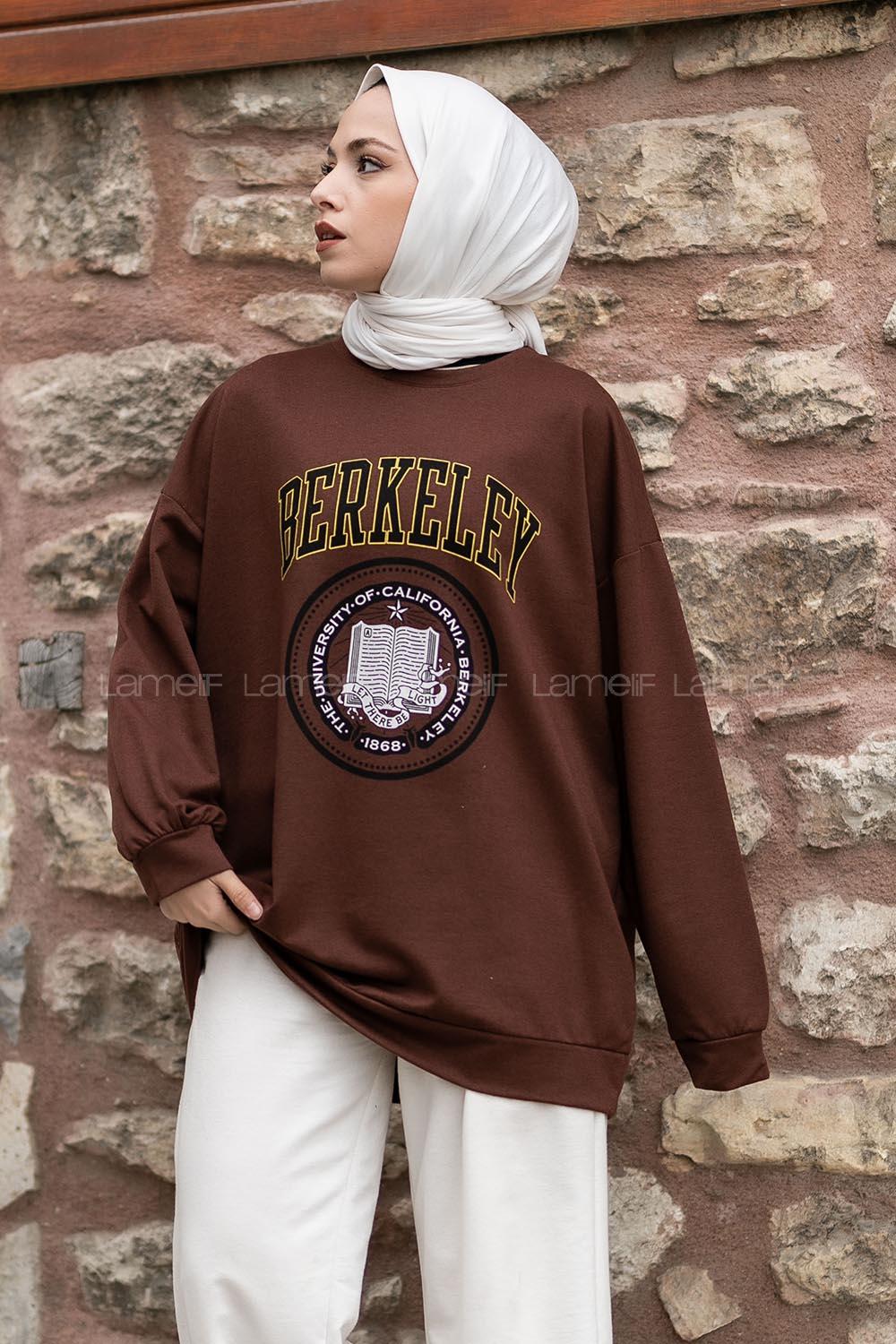 Modalamelif Berkeley Yazı Baskılı  Sweat Tunik Acı Kahve