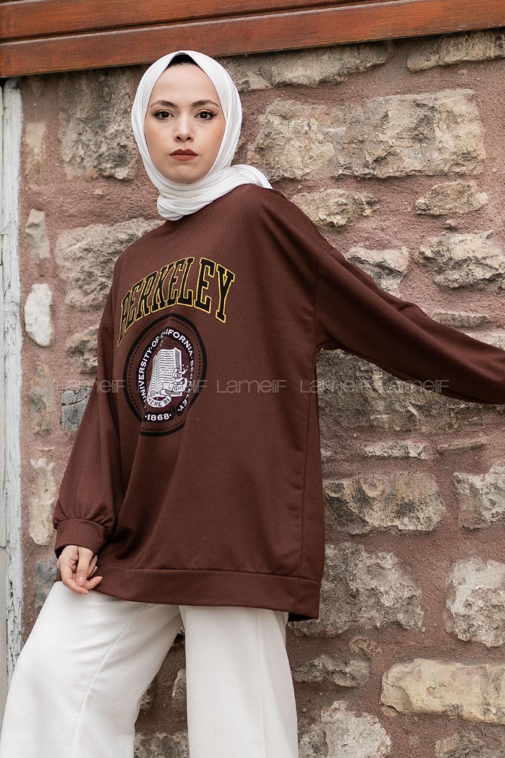 Modalamelif Berkeley Yazı Baskılı  Sweat Tunik Acı Kahve