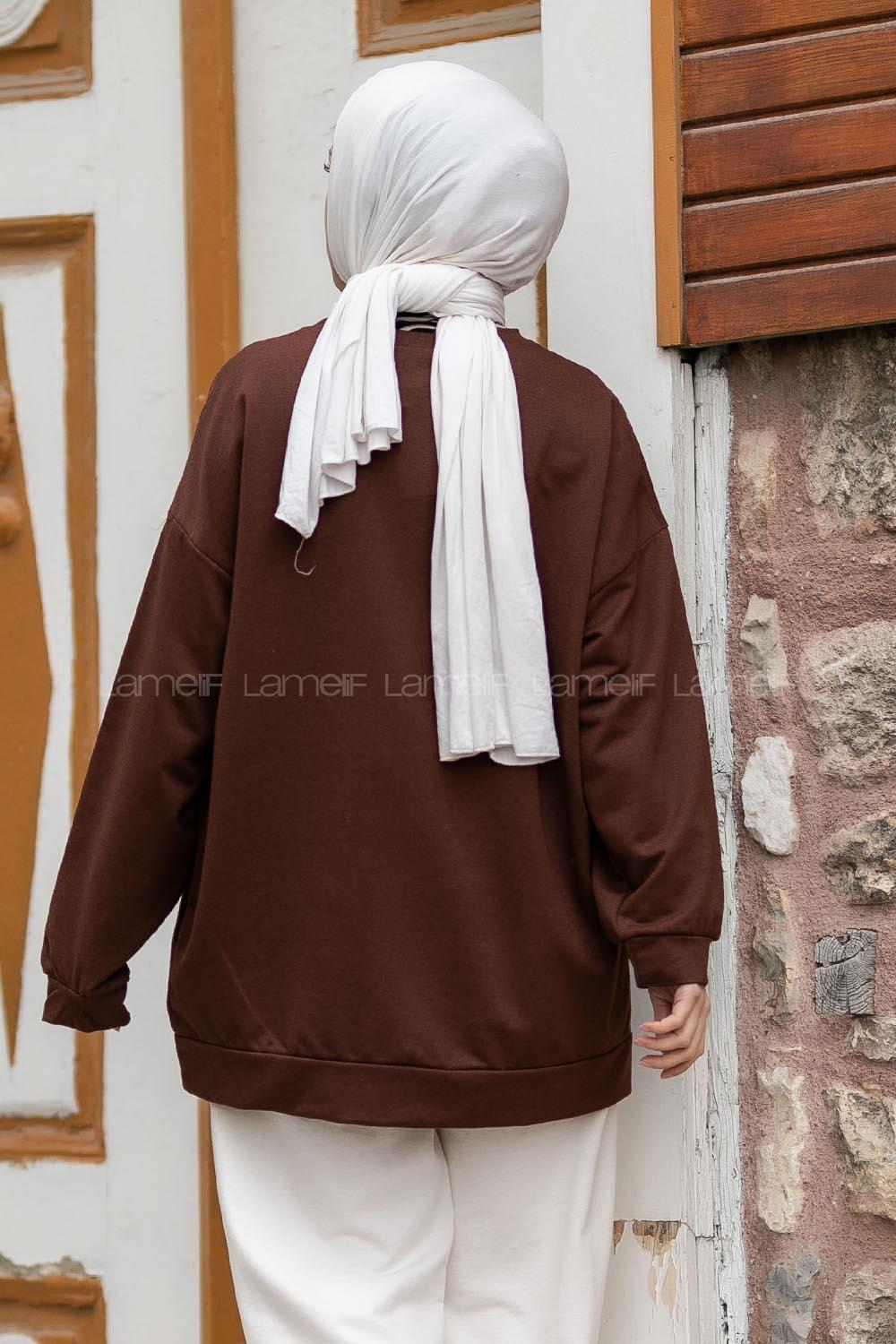 Modalamelif Berkeley Yazı Baskılı  Sweat Tunik Acı Kahve