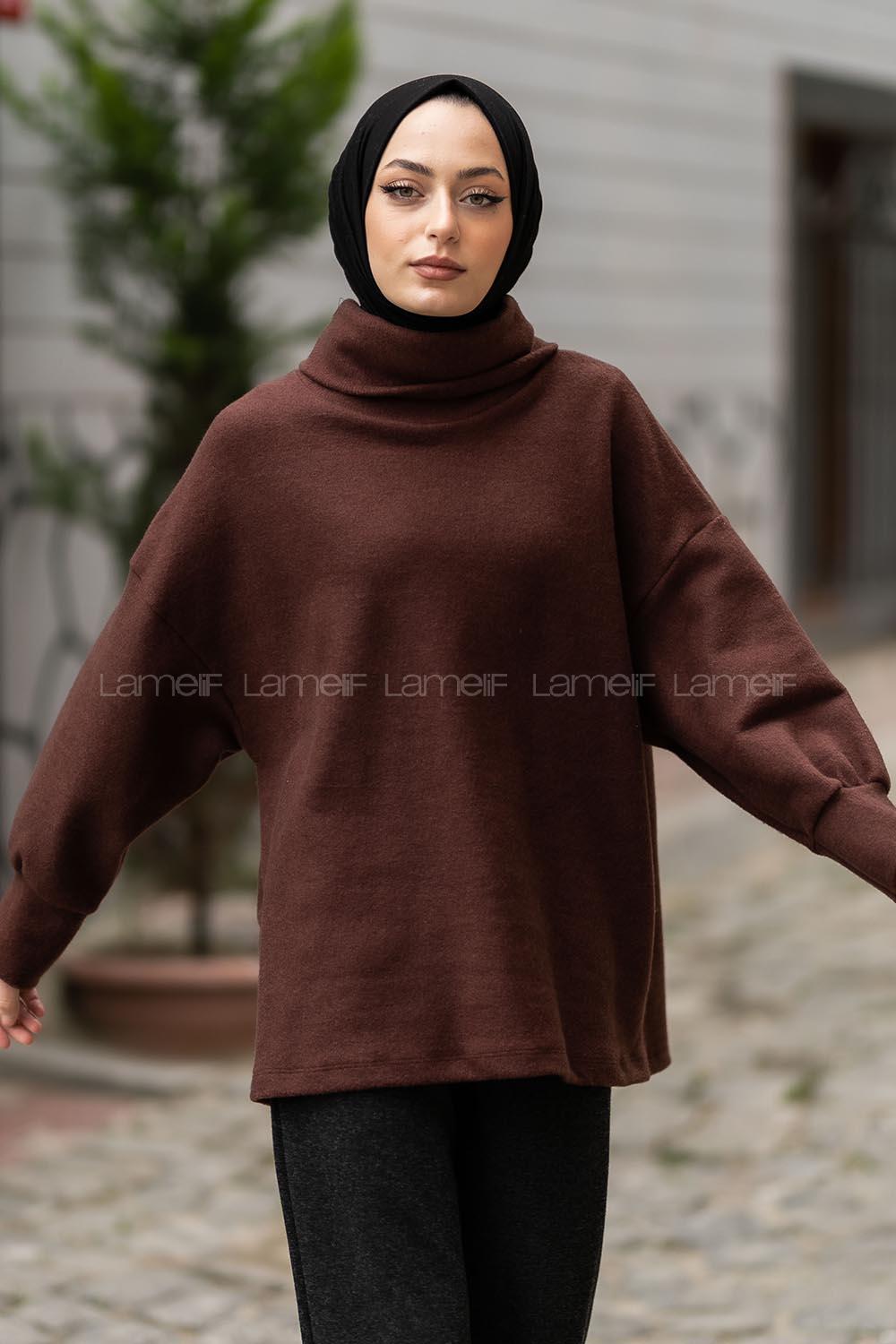 Modalamelif Balıkçı Yaka Yumoş Kazak Acı Kahve