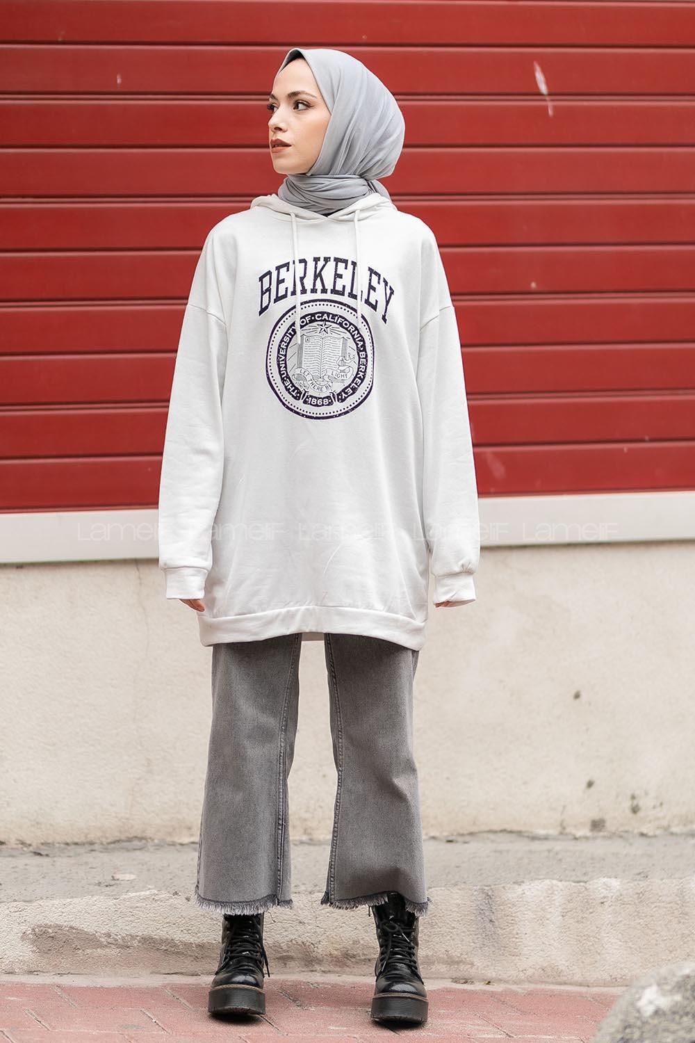 Modalamelif Berkeley Yazı Baskılı Kapüşonlu Sweat Beyaz