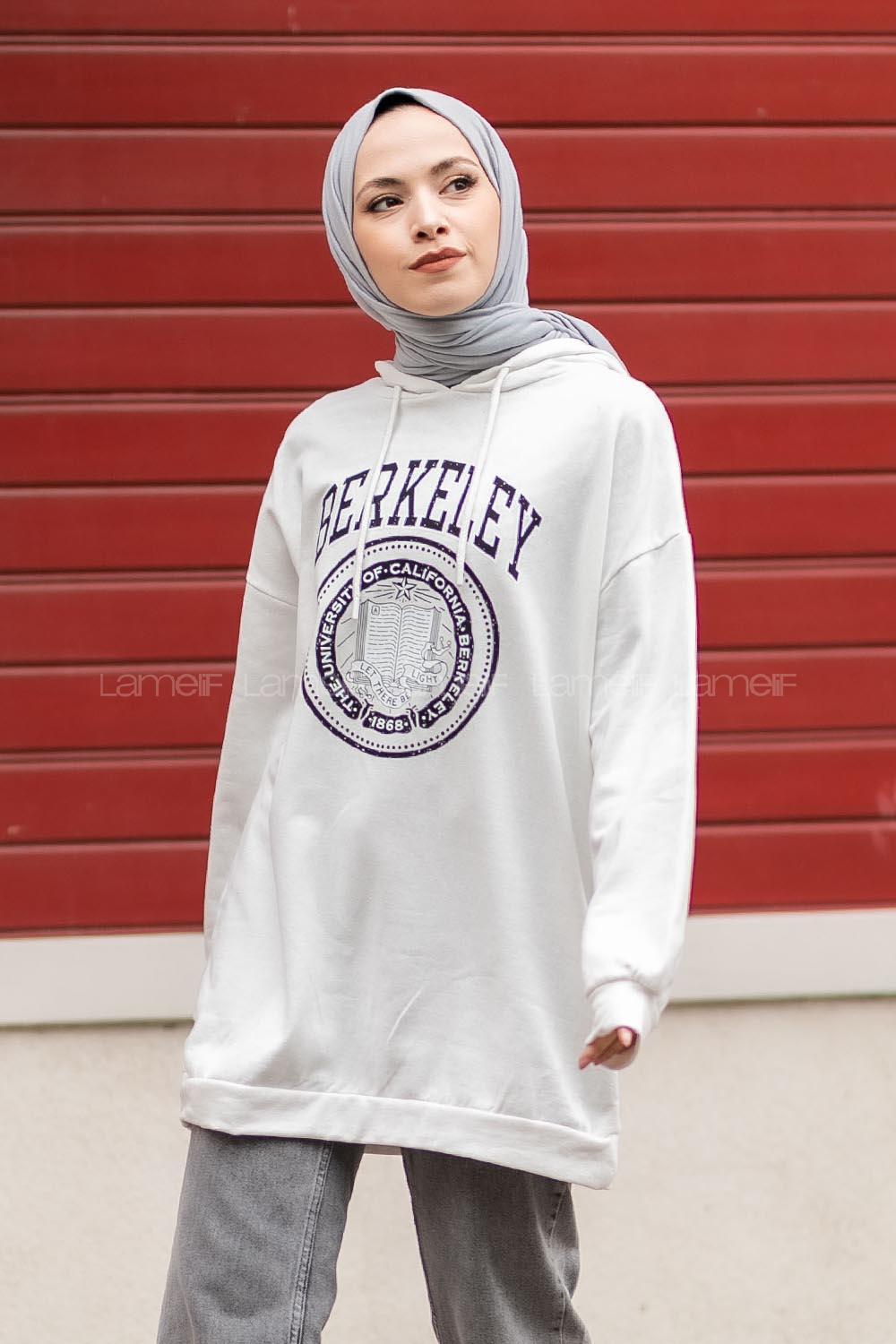 Modalamelif Berkeley Yazı Baskılı Kapüşonlu Sweat Beyaz
