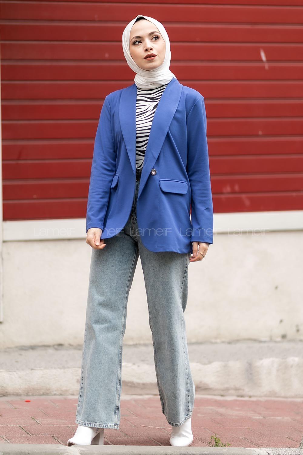 Modalamelif Tek Düğme Detaylı Ceket İndigo