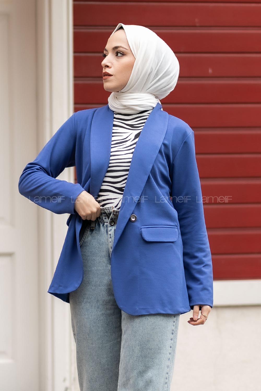 Modalamelif Tek Düğme Detaylı Ceket İndigo
