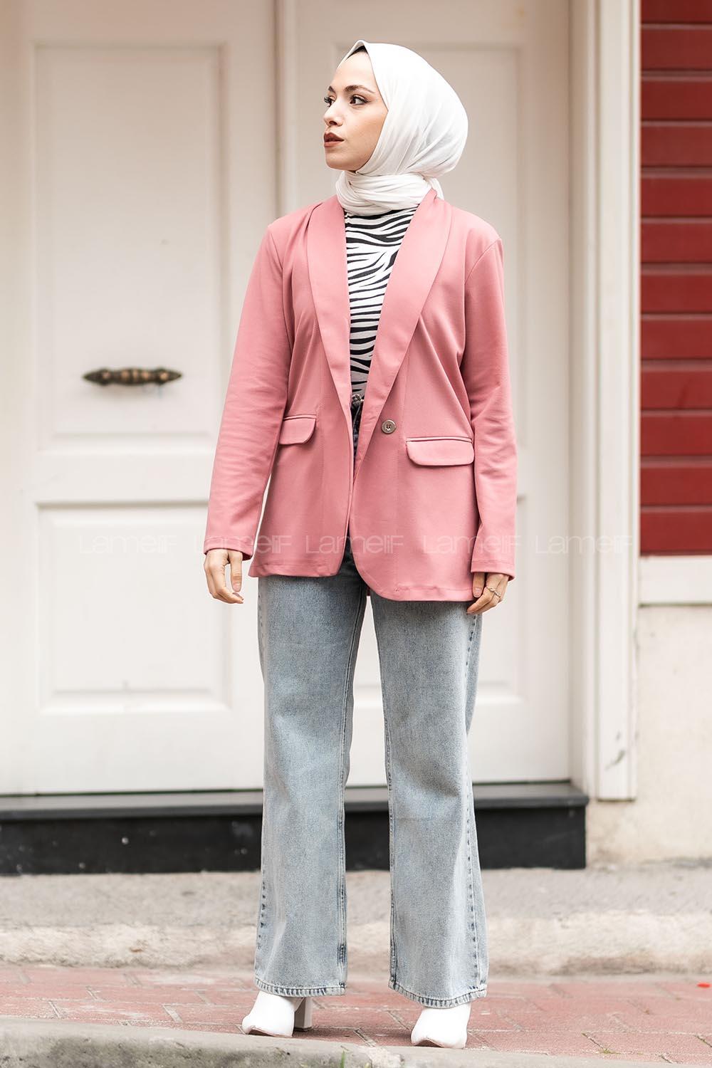 Düğme Detaylı Ceket Pudra