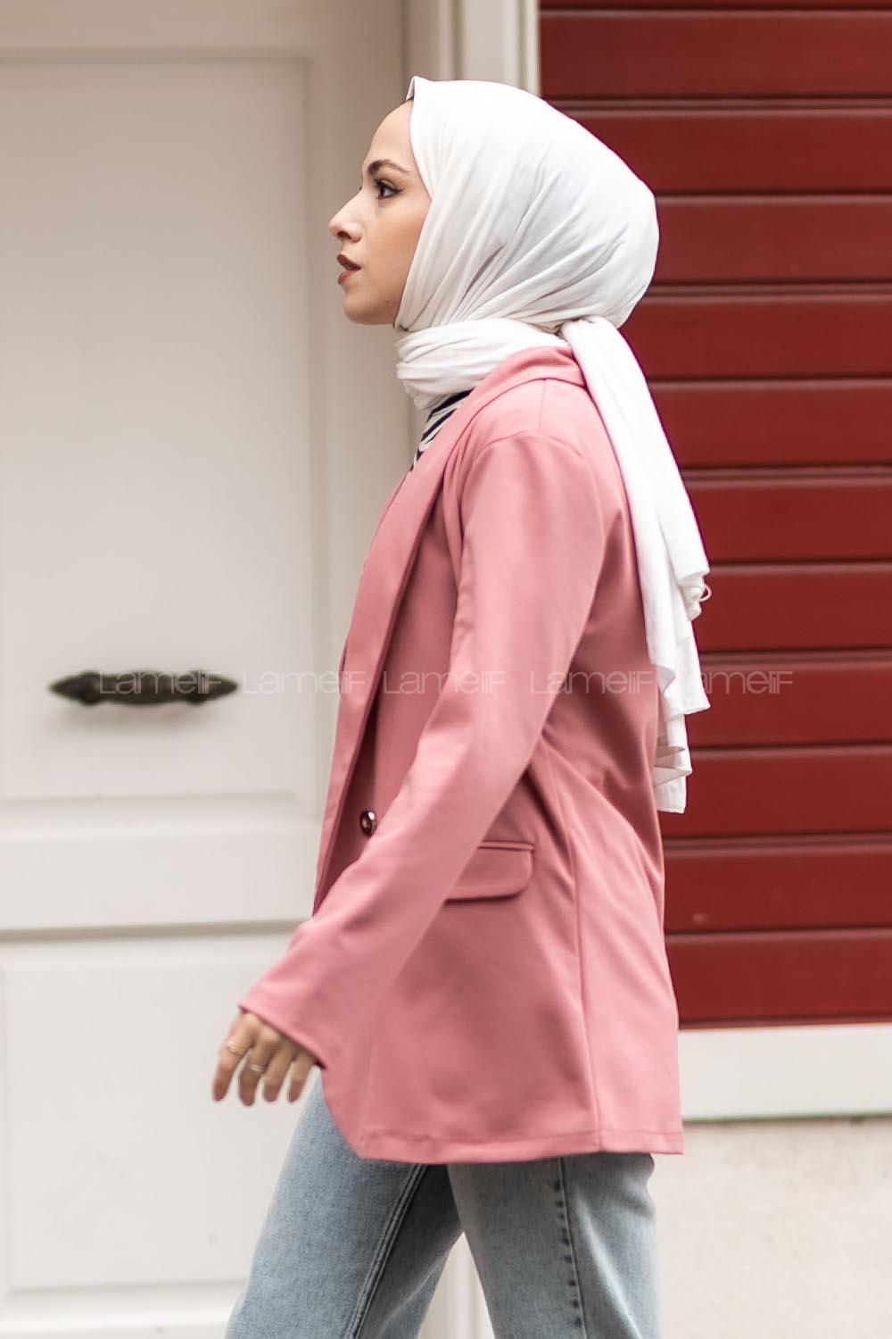 Düğme Detaylı Ceket Pudra