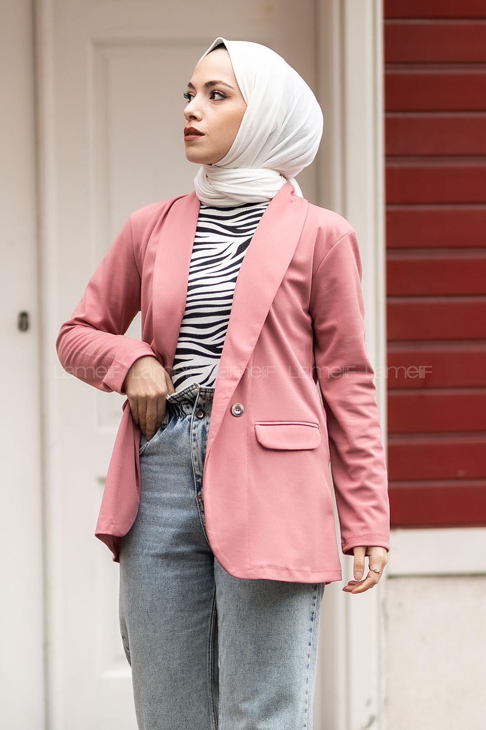 Düğme Detaylı Ceket Pudra