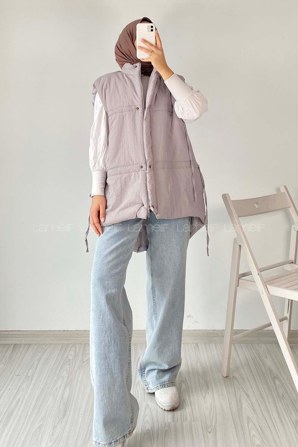 Modalamelif Gizli Fermuarlı Çift Cepli Yelek Gri