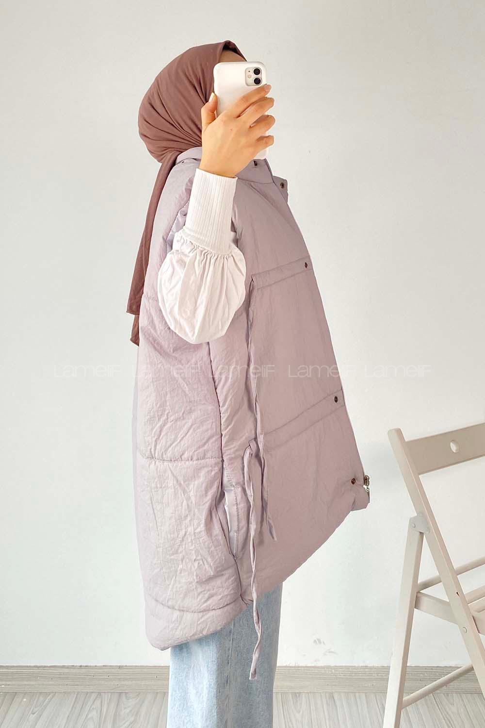 Modalamelif Gizli Fermuarlı Çift Cepli Yelek Gri