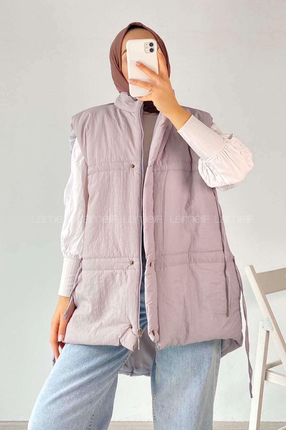 Modalamelif Gizli Fermuarlı Çift Cepli Yelek Gri