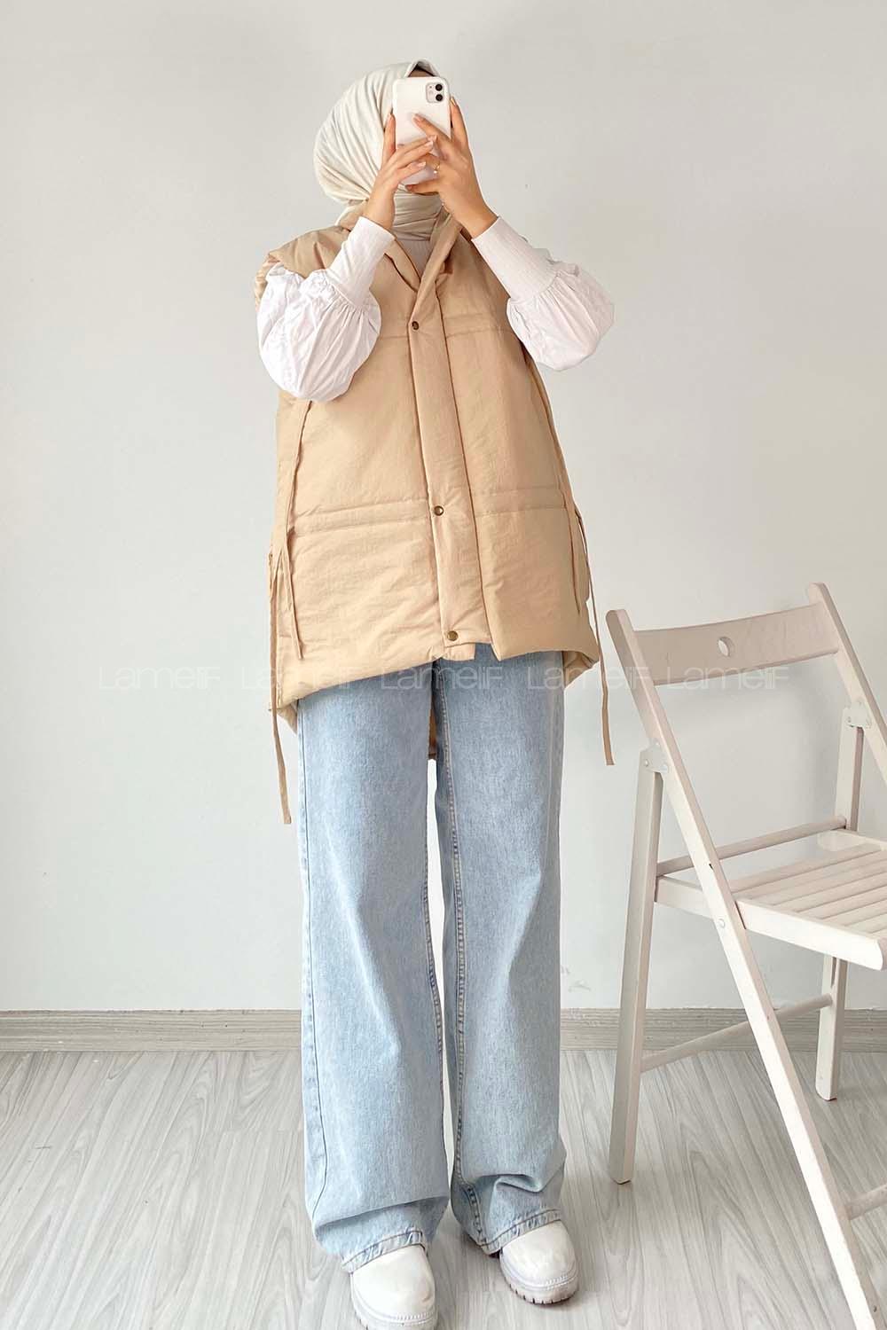 Modalamelif Gizli Fermuarlı Çift Cepli Yelek Sütlükahve