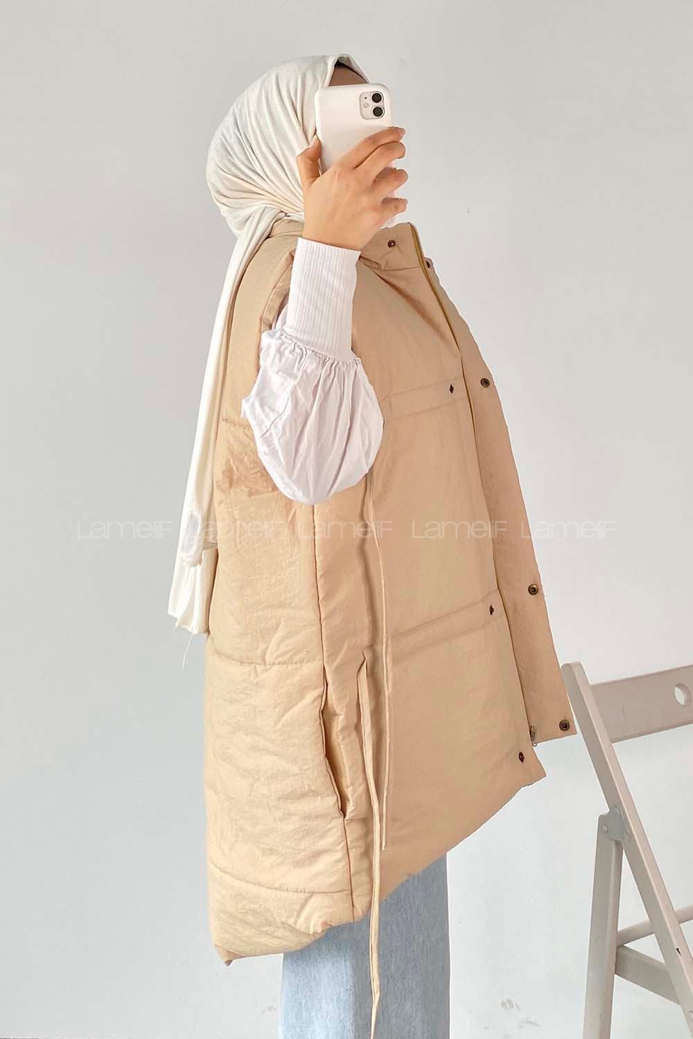 Modalamelif Gizli Fermuarlı Çift Cepli Yelek Sütlükahve