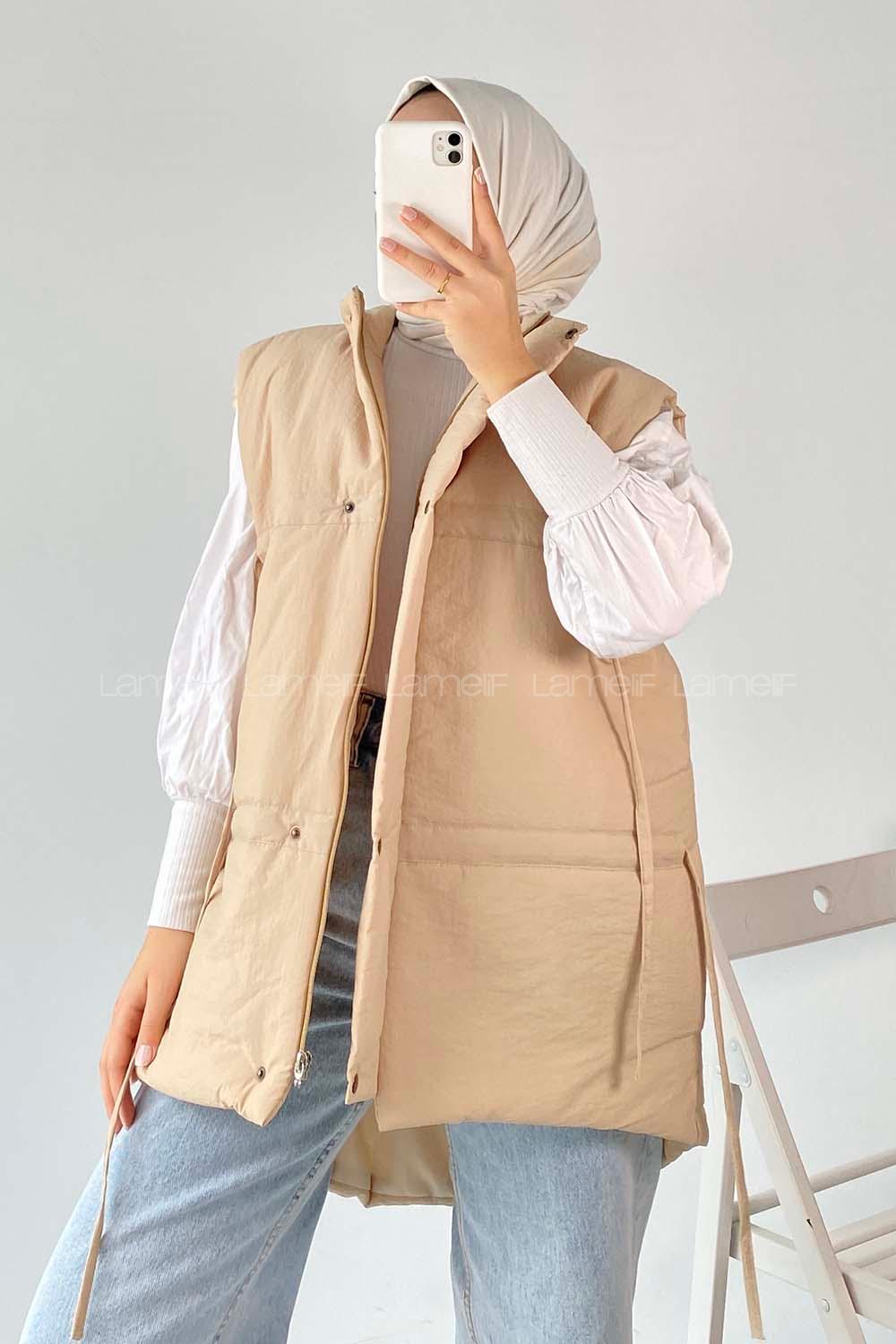 Modalamelif Gizli Fermuarlı Çift Cepli Yelek Sütlükahve