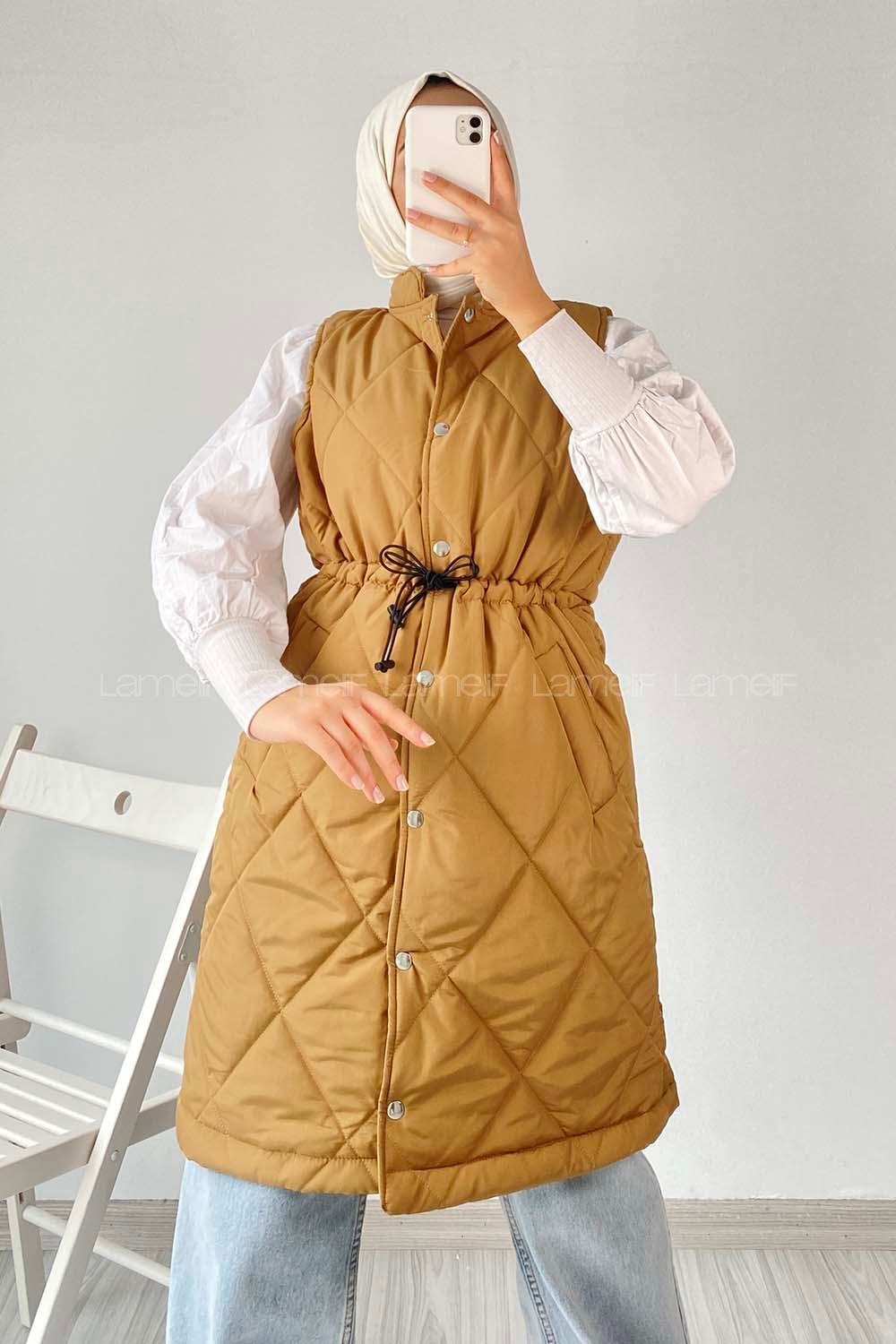 Modalamelif Hakim Yaka Kapitone Desen Yelek Camel