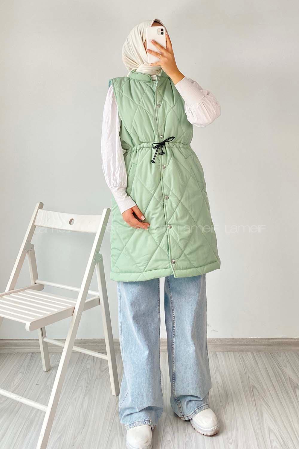 Modalamelif Hakim Yaka Kapitone Desen Yelek Mint