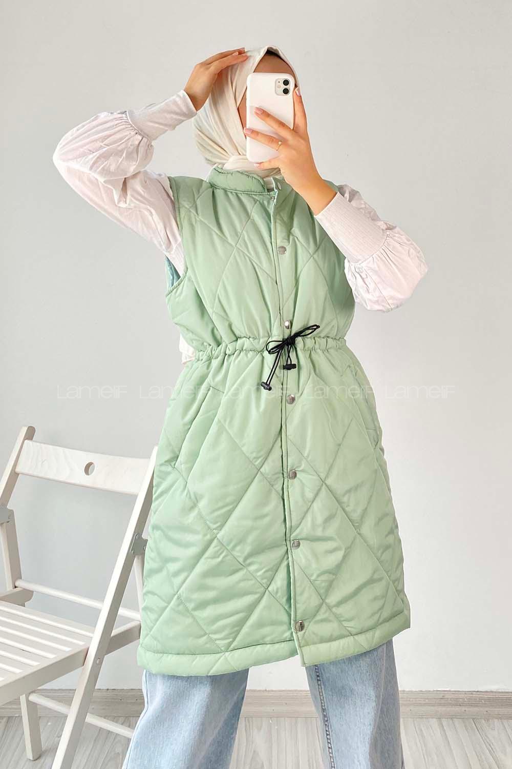 Modalamelif Hakim Yaka Kapitone Desen Yelek Mint