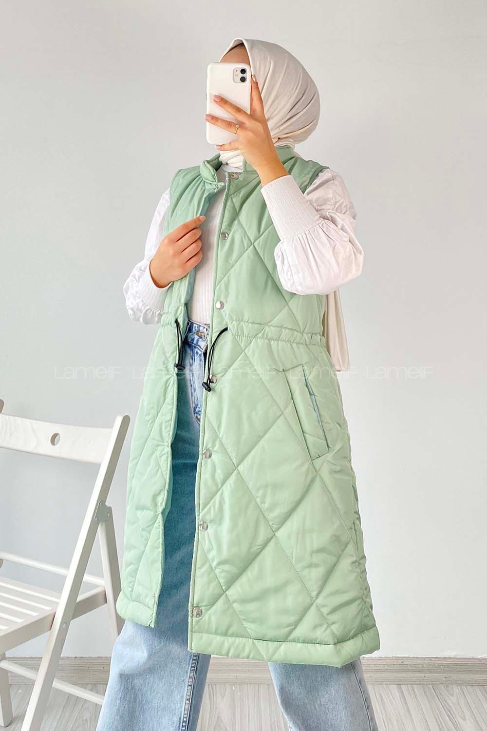 Modalamelif Hakim Yaka Kapitone Desen Yelek Mint