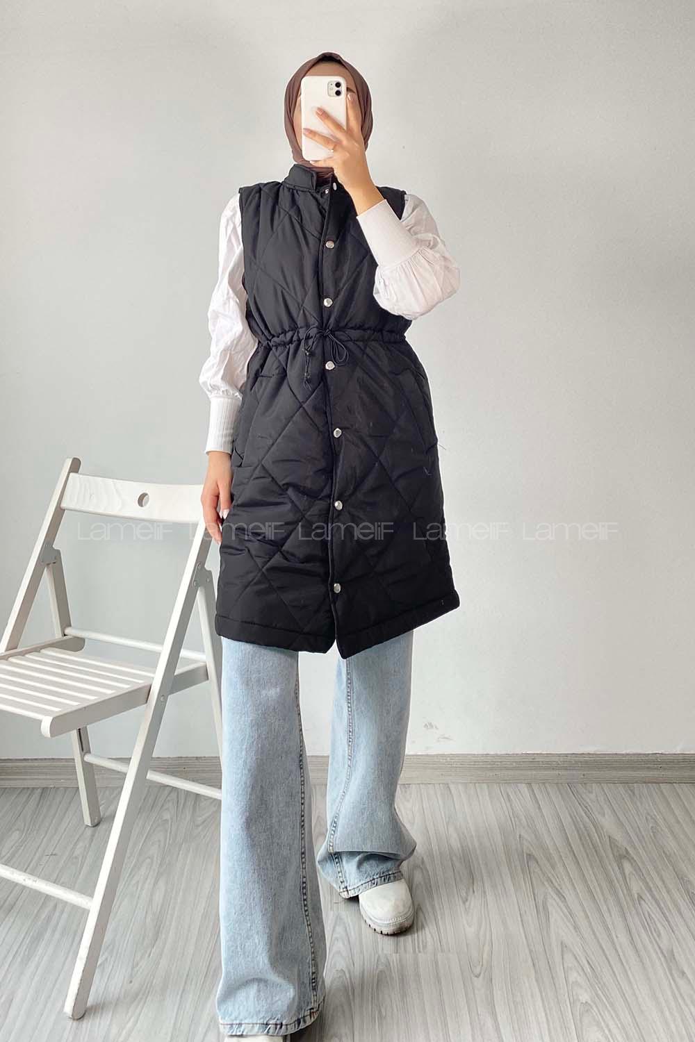 Modalamelif Hakim Yaka Kapitone Desen Yelek Siyah