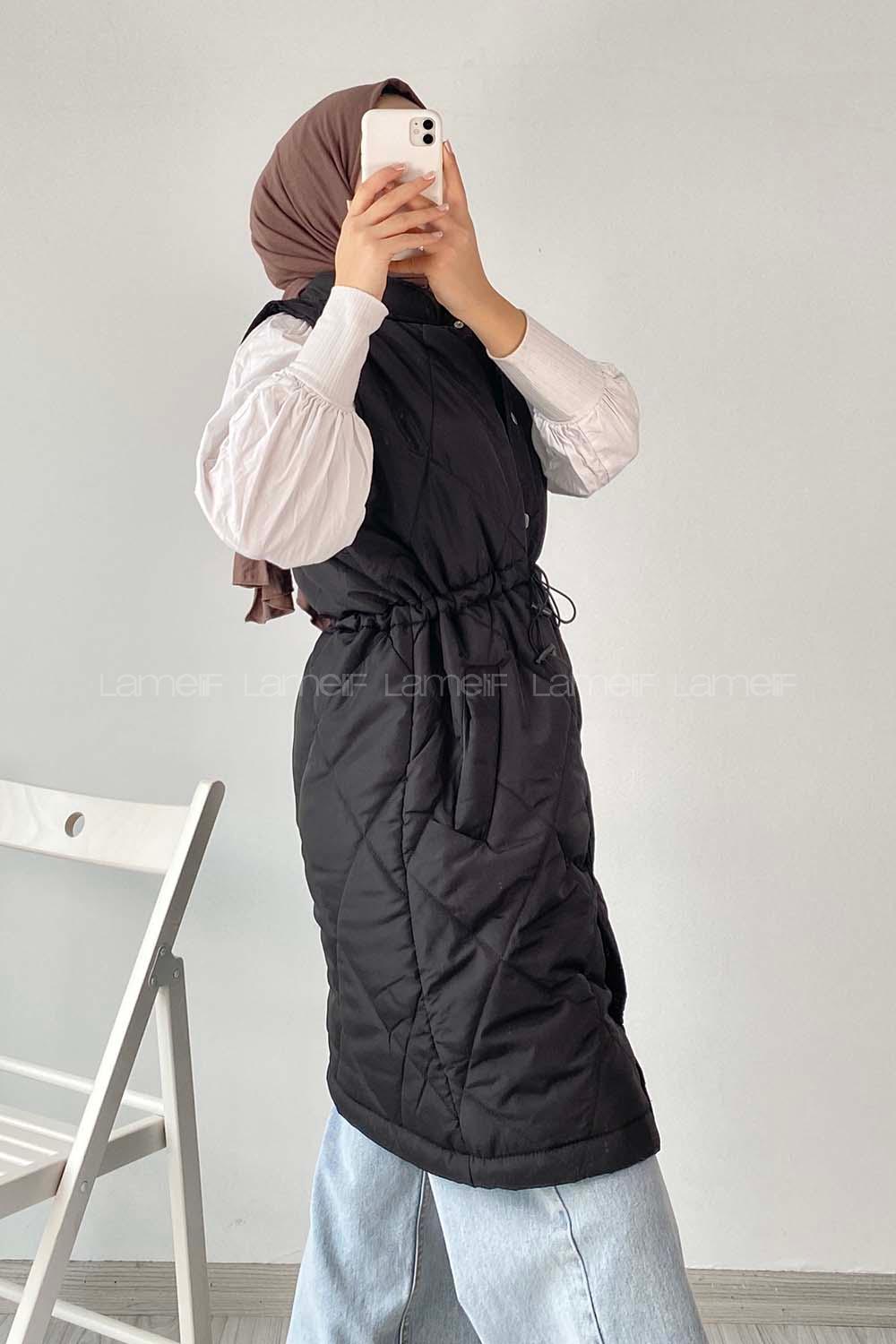 Modalamelif Hakim Yaka Kapitone Desen Yelek Siyah