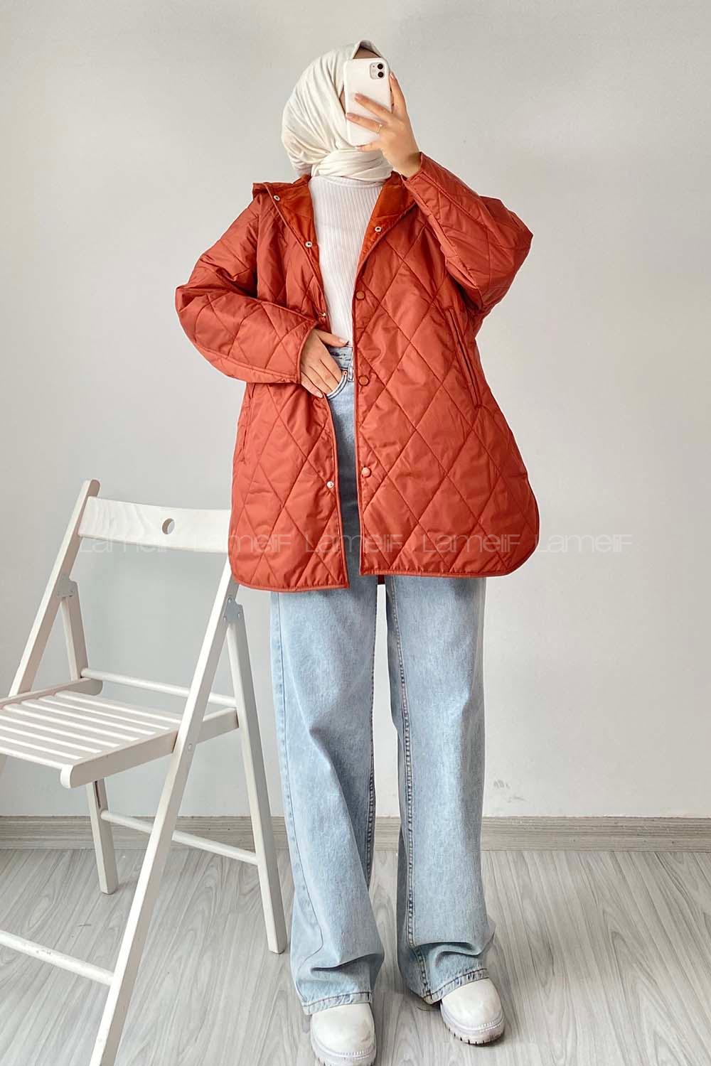 Modalamelif Önü Çıtçıt Düğmeli Mont Kiremit