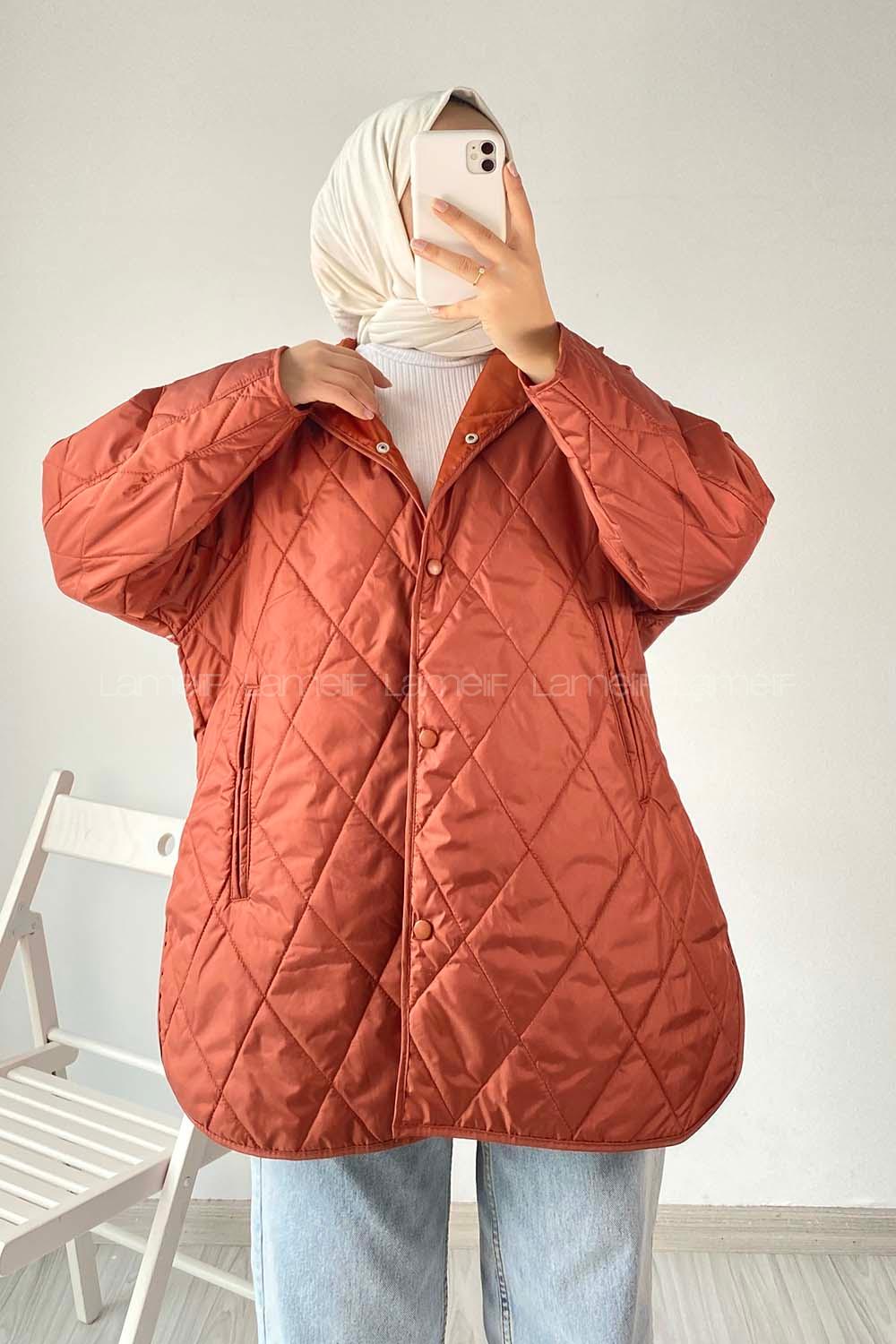 Modalamelif Önü Çıtçıt Düğmeli Mont Kiremit