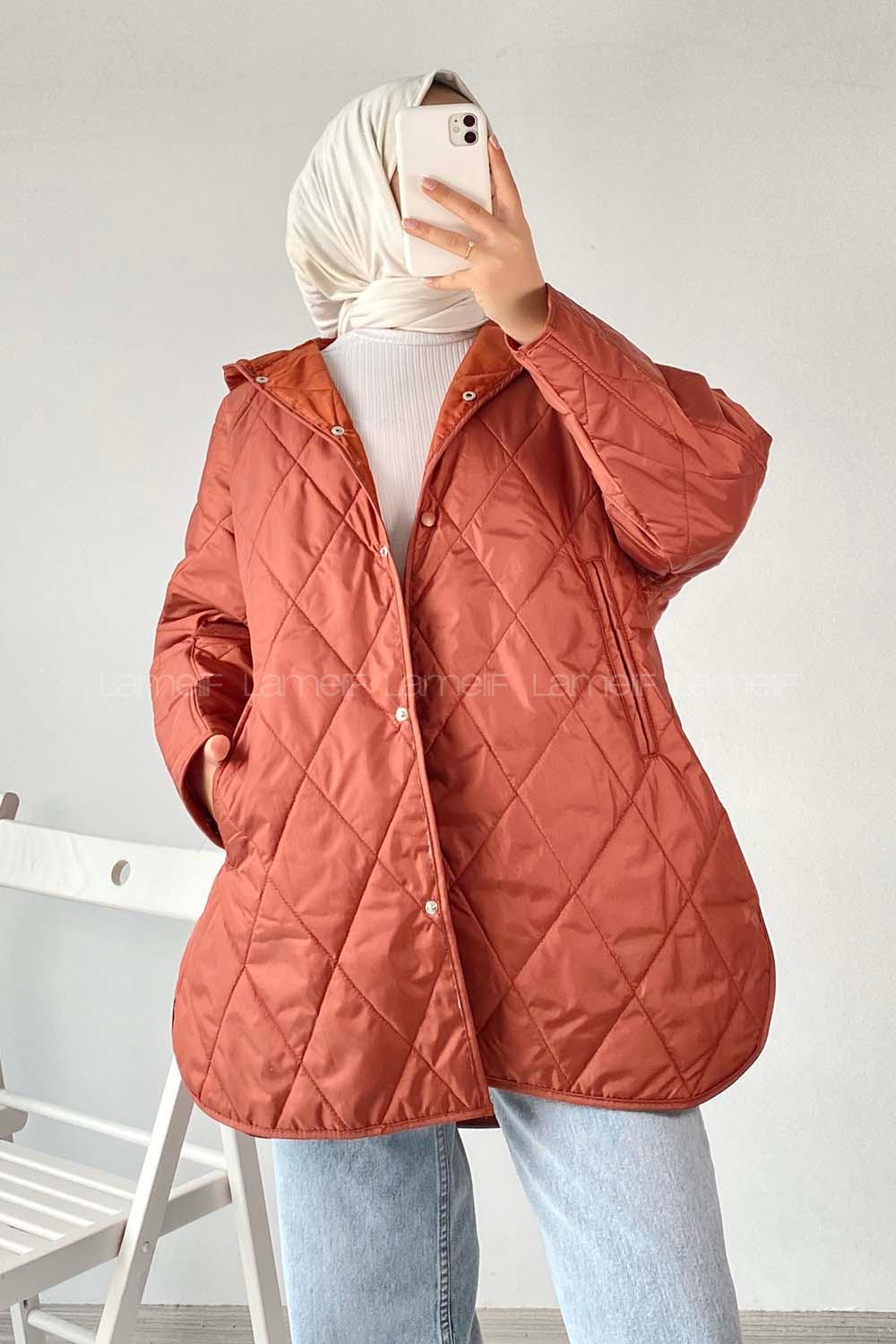 Modalamelif Önü Çıtçıt Düğmeli Mont Kiremit