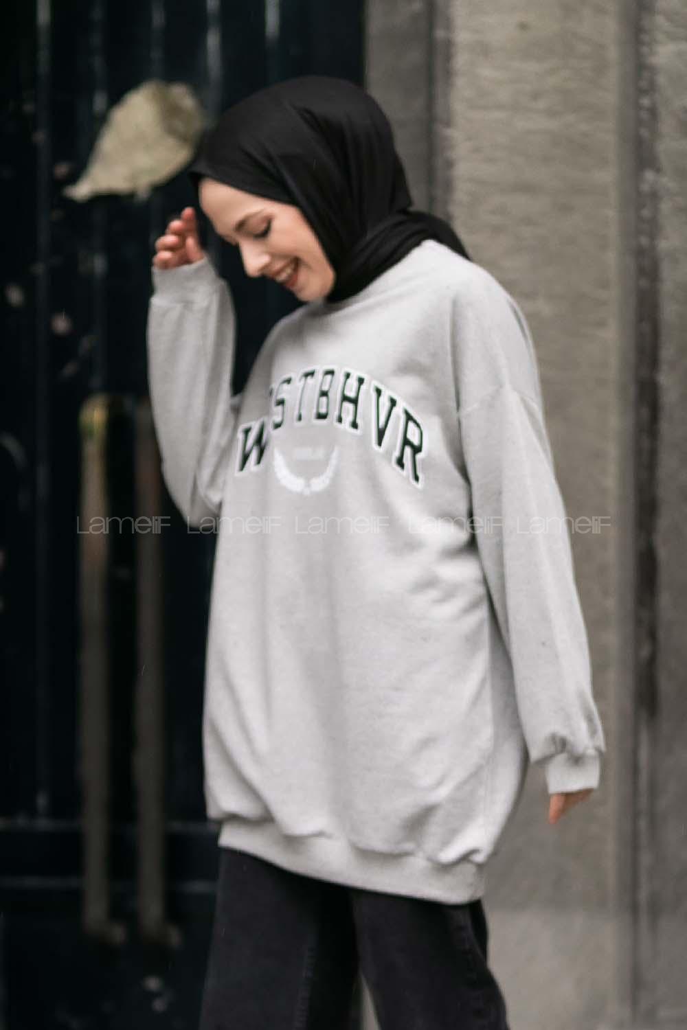 Modalamelif Bisiklet Yaka WRSTBHVR BERLİN Yazı Baskılı Sweat Gri