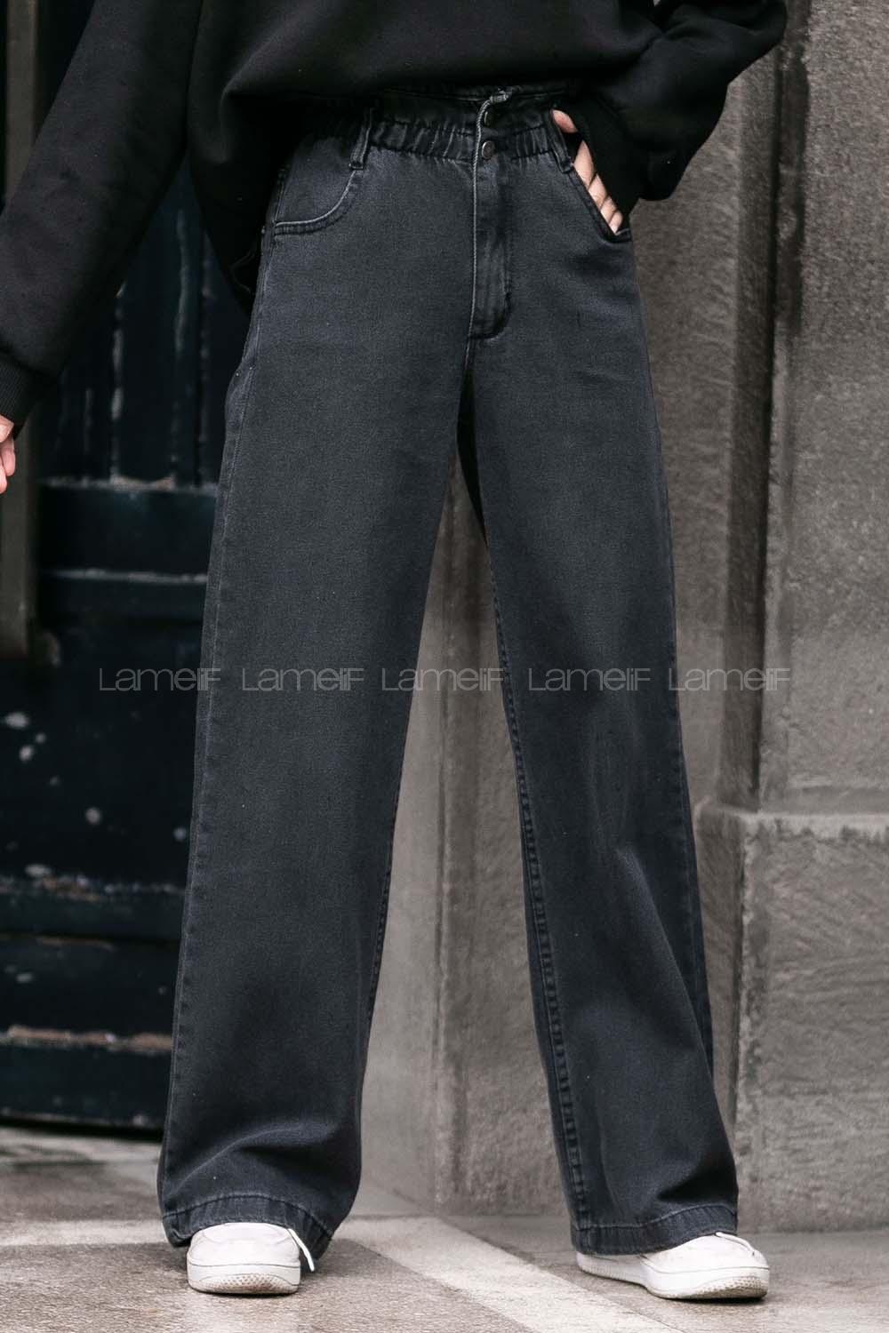 Modalamelif Kemer Büzgülü Boyfriend Bol Paça Pantolon Füme