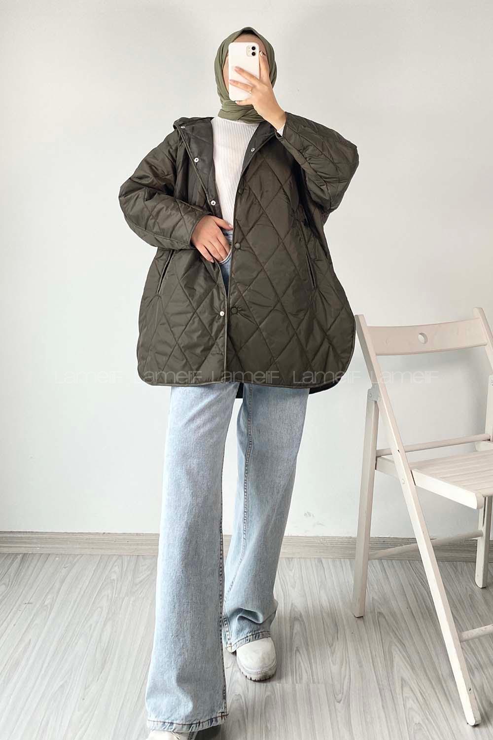 Modalamelif Önü Çıtçıt Düğmeli Mont Haki