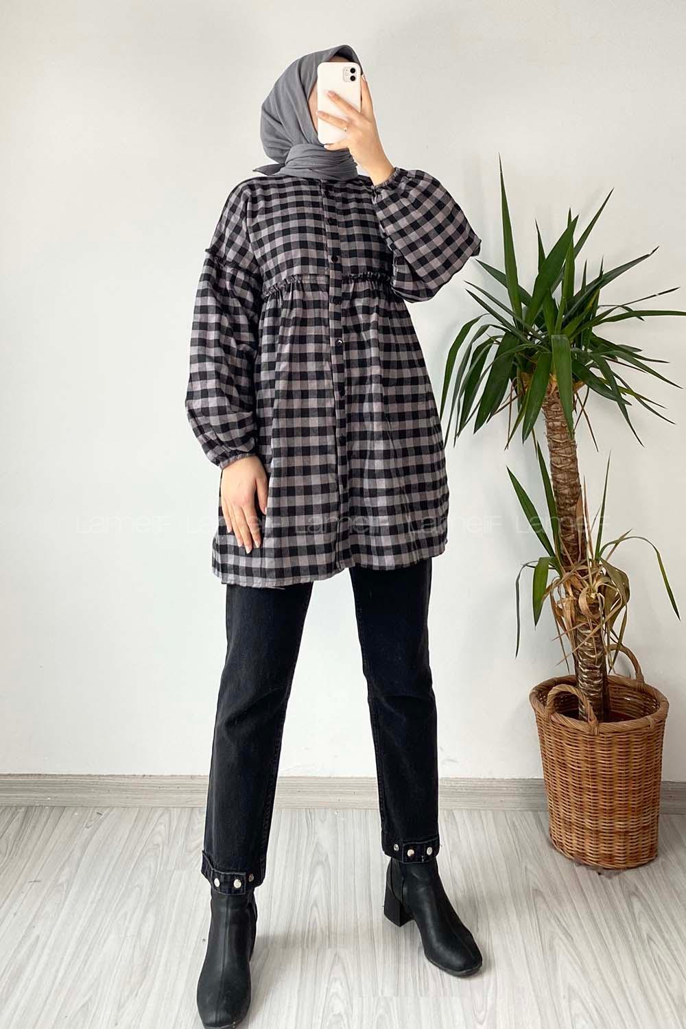 Modalamelif  Bel ve Yaka Fırfır Detaylı Gömlek Gri