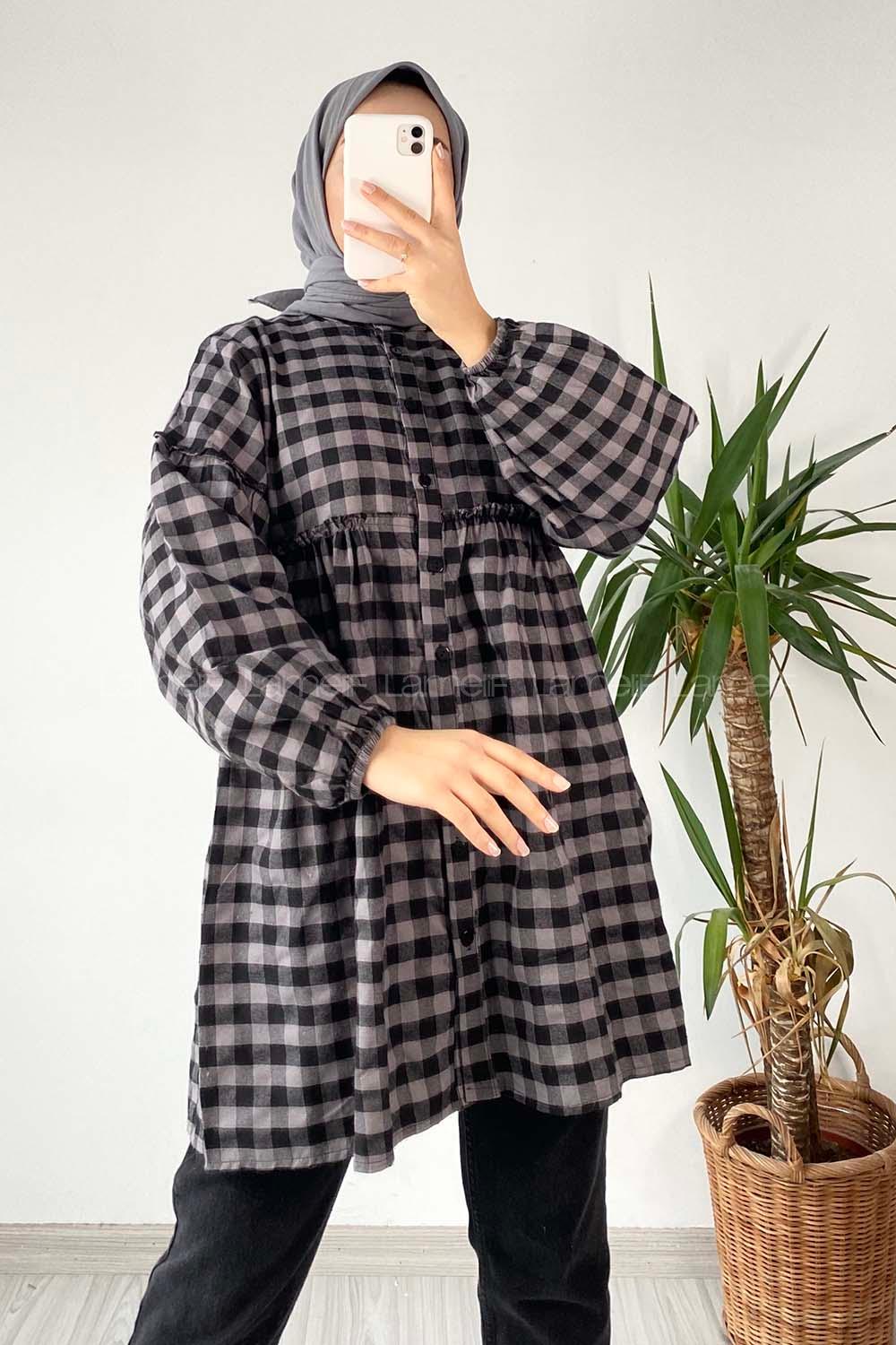 Modalamelif  Bel ve Yaka Fırfır Detaylı Gömlek Gri