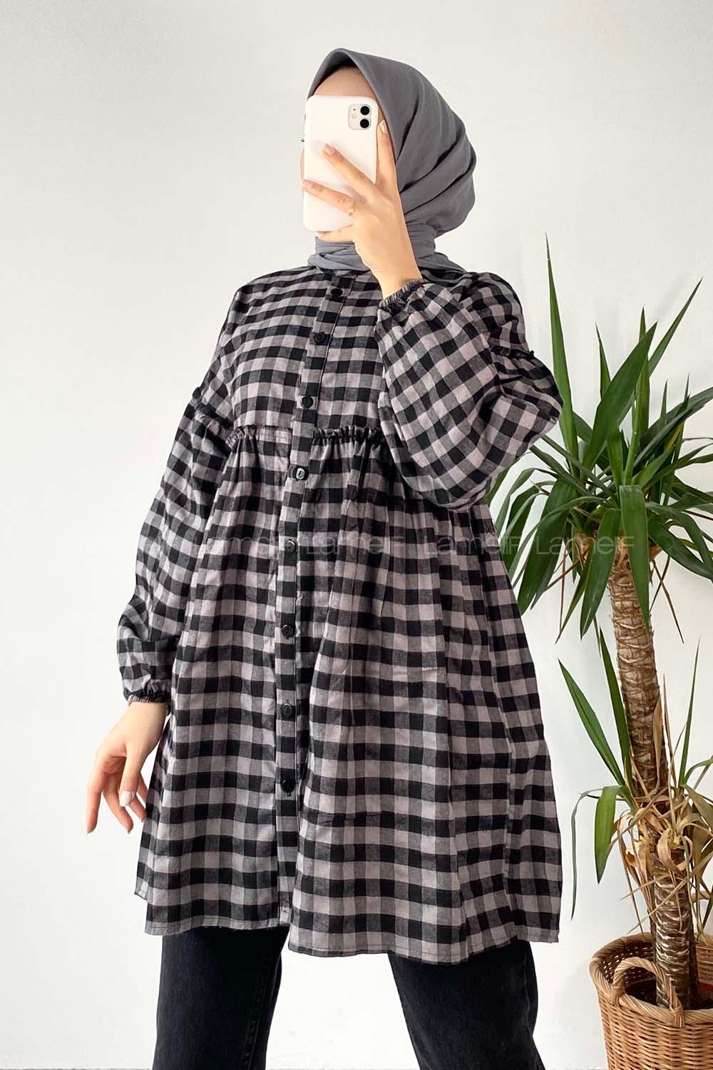 Modalamelif  Bel ve Yaka Fırfır Detaylı Gömlek Gri