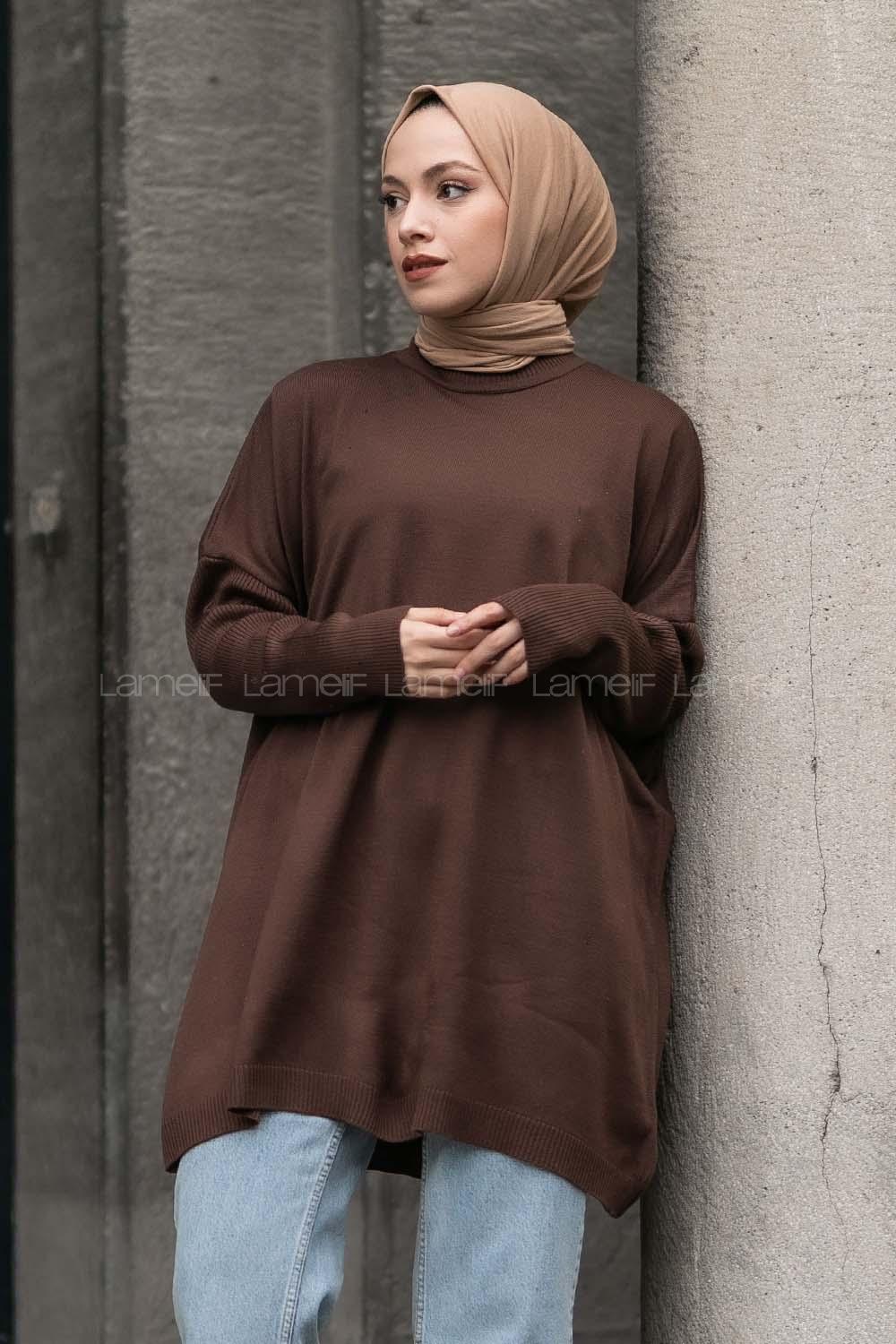 Modalamelif Yarım Balıkçı Yaka Oversize Detaylı Panço Acıkahve