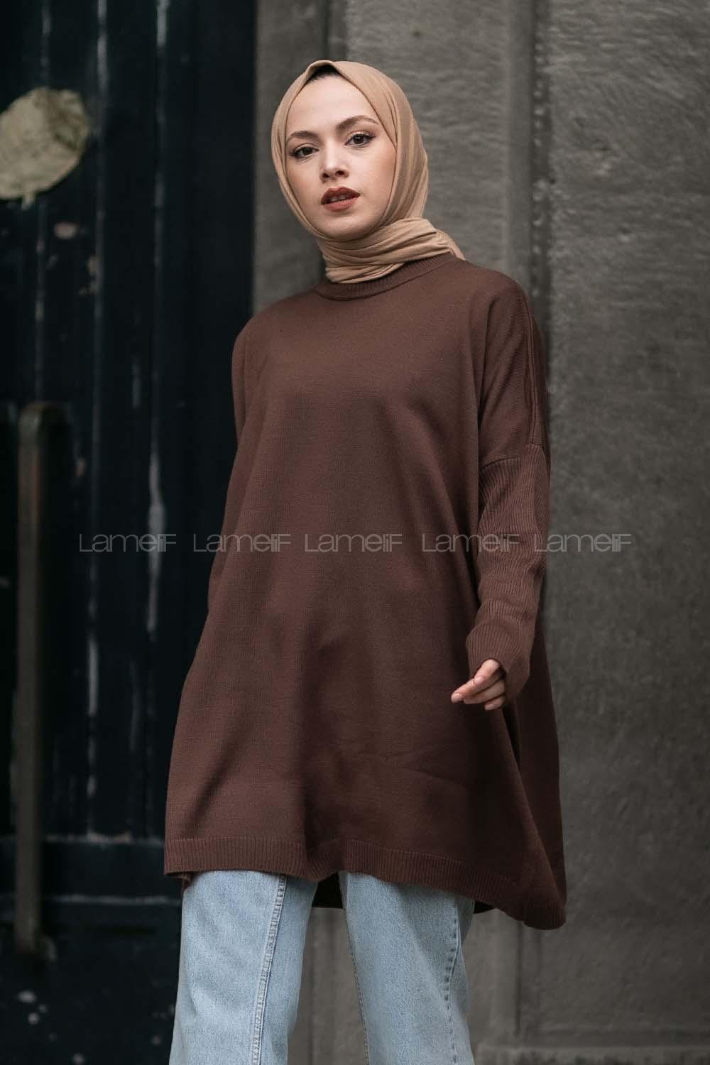 Modalamelif Yarım Balıkçı Yaka Oversize Detaylı Panço Acıkahve