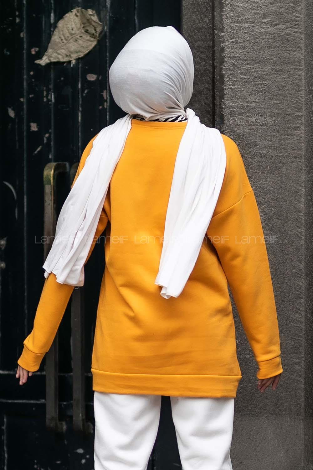 Modalamelif Bisiklet Yaka Calabasas Baskılı Sweat Hardal Sarısı