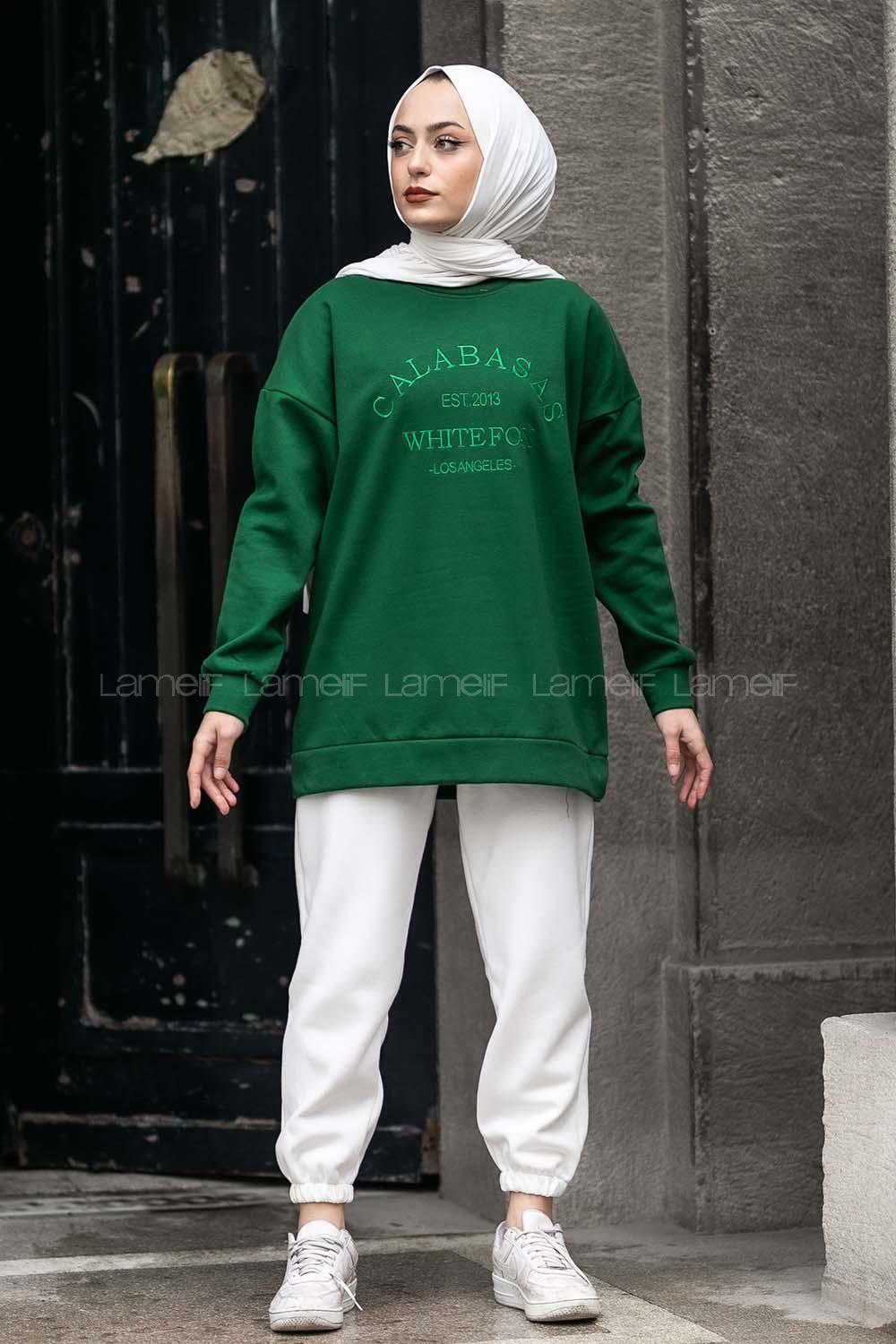 Modalamelif Bisiklet Yaka Calabasas Baskılı Sweat Zümrüt