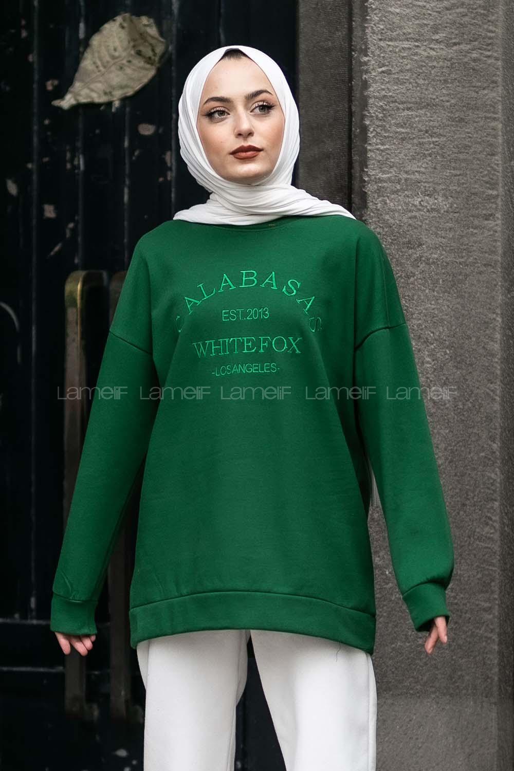 Modalamelif Bisiklet Yaka Calabasas Baskılı Sweat Zümrüt